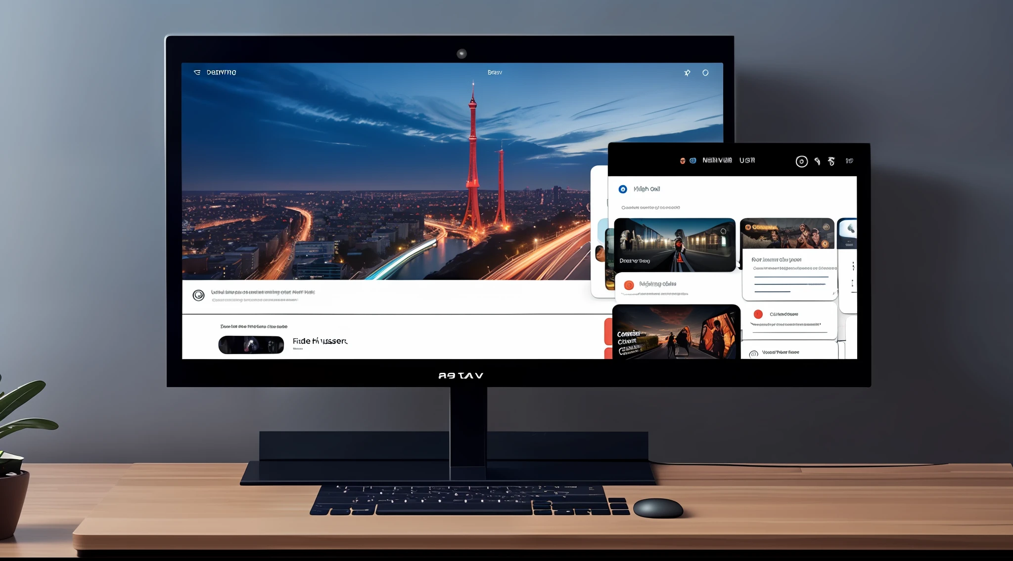 "Design a sleek and modern video streaming app user interface with a dark theme. Focus on creating a clean and intuitive UI experience. Capture the details with an up-close camera angle. Deliver high-quality visuals in 4K resolution."