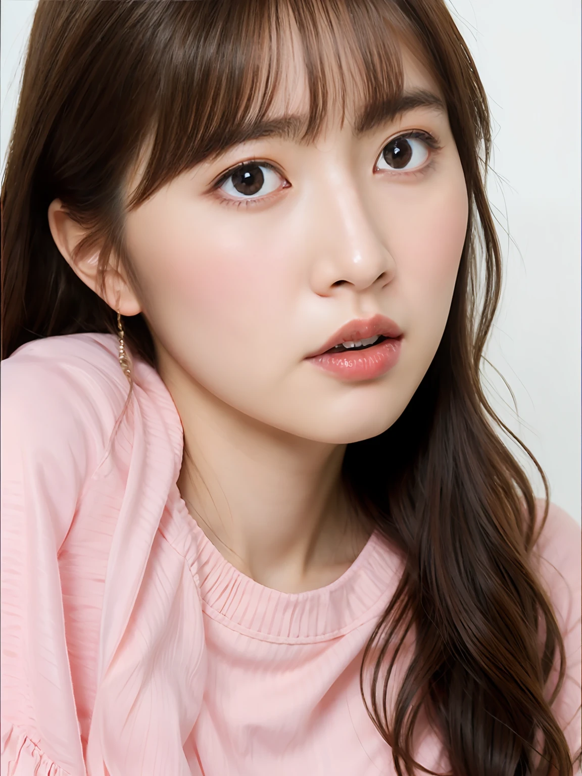 There is a girl with a surprised expression on her face, kawaii realistic portrait, [ Digital Art ]!!,  [ photos realistic ]!!