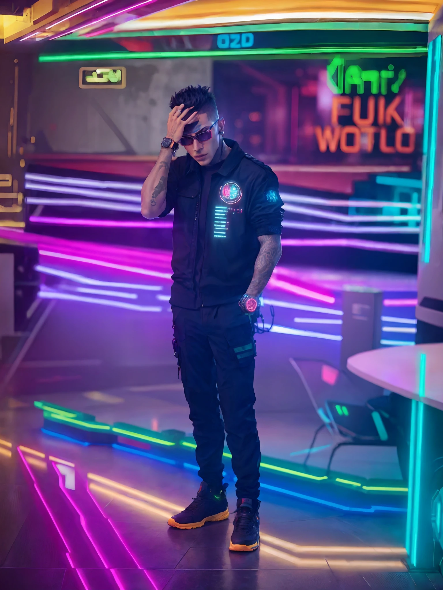 Change background cyberpunk, cool boy, 8k ultra realistic, stylish bad boy, realistic face
