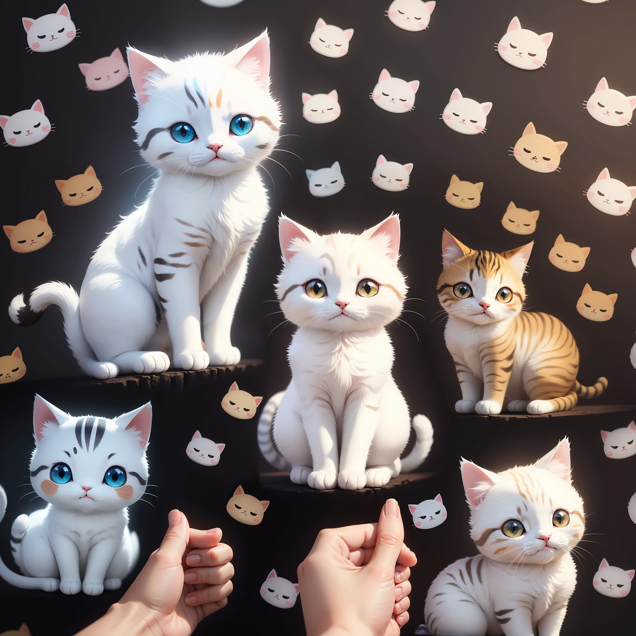 sticker sheet Cute Anime Cat Background white 8k 4k