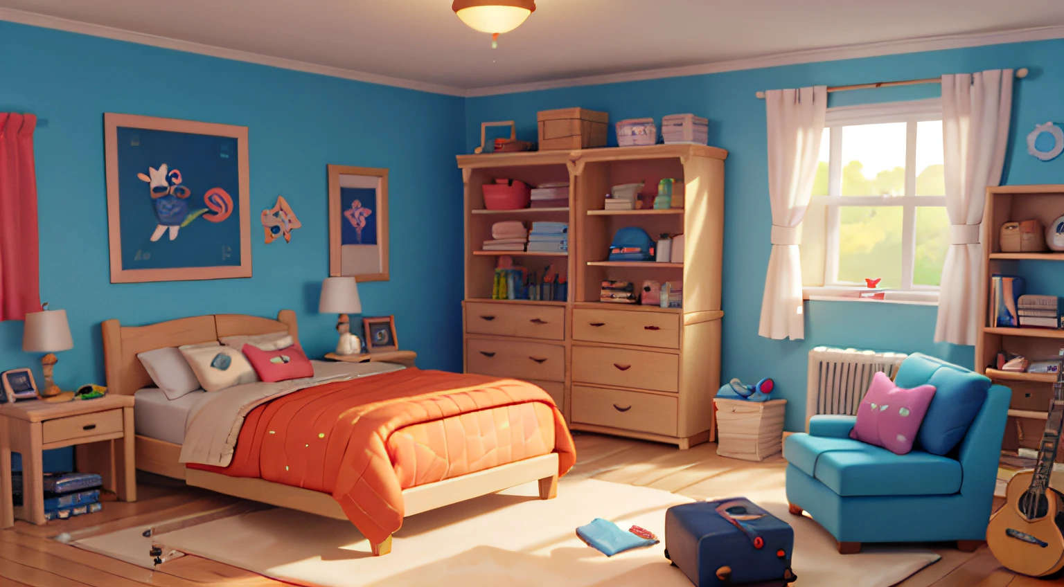Cartoony, ,casual game style, Women's dressing room,Clothing model,Full-length lens,unreal-engine,cozy indoor lighting,art stations,Detailed digital painting,cinematic ligh,Character design for Mark Raden and Pixar and Hayao Miyazaki,Macaron color scheme,daz,adolable,Octane rendering,3DMDT1,Heads-up,Empty room