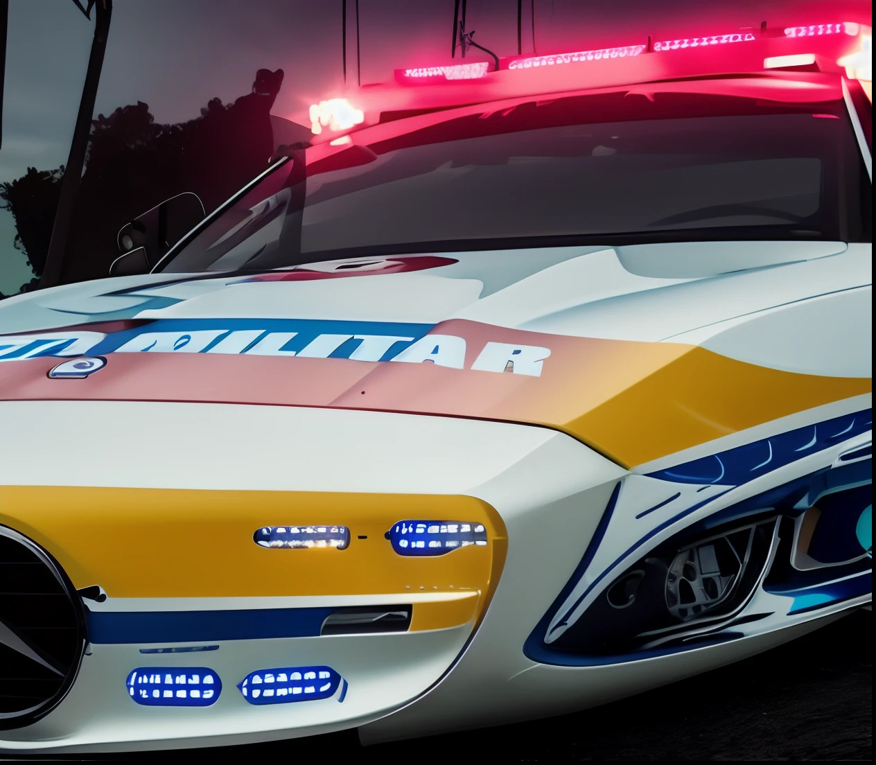 a closeup of a police car with a, police car lights, military police, viaturas policiais, Close portrait, not cropped, preciso e detalhado, police lights, Directed by: Gavin Nolan, Directed by: Mathias Kollros, accurate depiction, Directed by: Luis Miranda, sem antecedentes, tiro de close-up, militar, Directed by: Karl Völker, Tiro frontal
