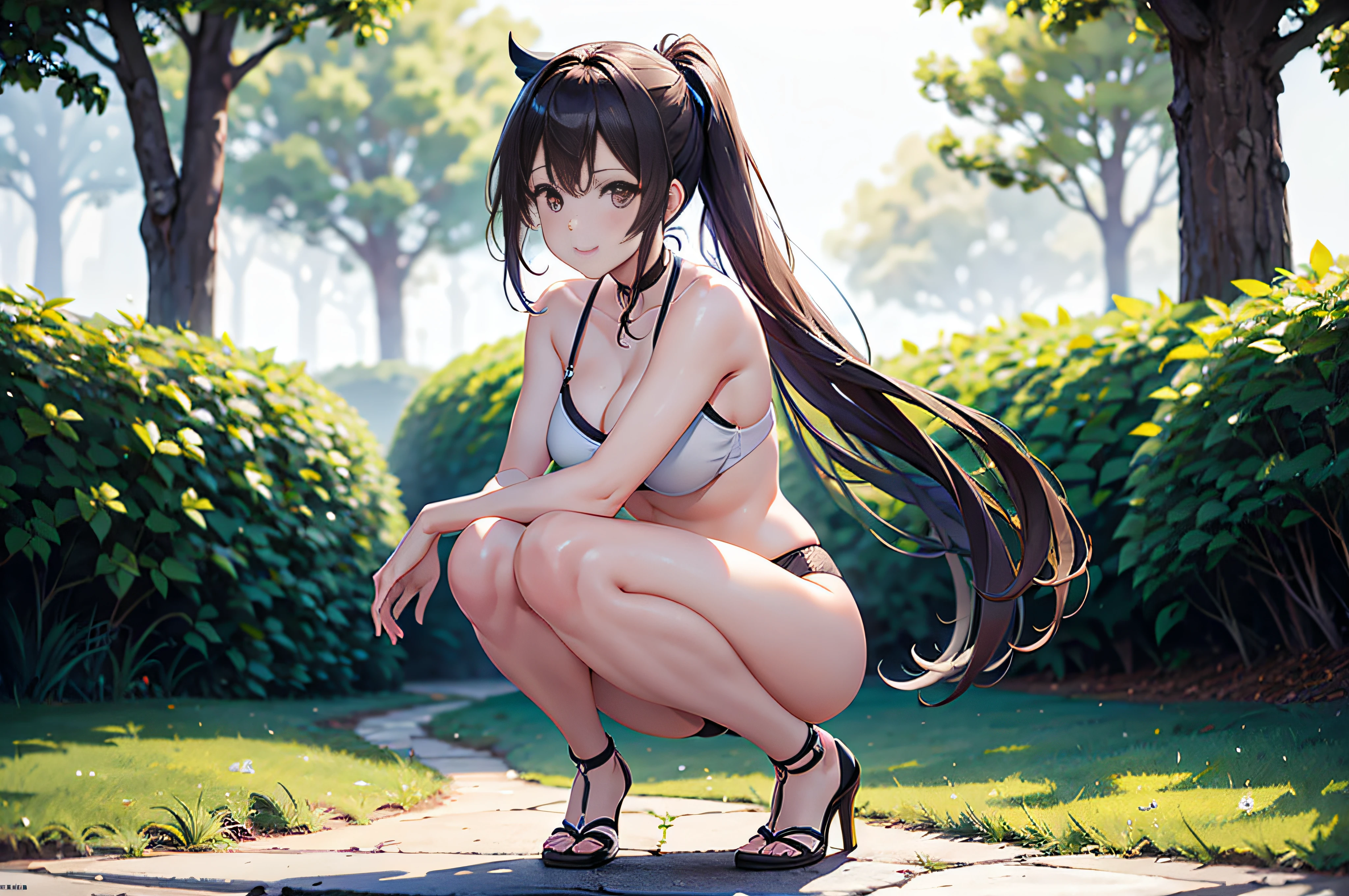 Mujer Hungara sentada con las piernas cruzadas en el suelo, Cara bonita con brazos y piernas, The anime girl is crouching, muslos redondos, Pose seductora profesional, young pretty gravure idol, 19 year old girl, sentada en el suelo, una linda joven、verano、Bragas de cuello blanco、Tiro de pantie,Una leve sonrisa、tacones alto, pelo corto, ojos negros, bufanda,, Trazado de rayos, NVIDIA RTX, Super resolution, Irreal 5, Sub-Surface Scatterring, Textura PBR, Post-procesamiento, Anisotropic filtering, profundidad de campo, Maximum clarity and sharpness, Texturas multicapa, Albedo y mapas especulares, Sombreado de superficies, Accurate simulation of light-material interaction, proporciones perfectas, Renderizado de alto octanaje, two-color illumination, amplia apertura, ISO bajo, 8k, camara CANON eos profesional lens 50mm