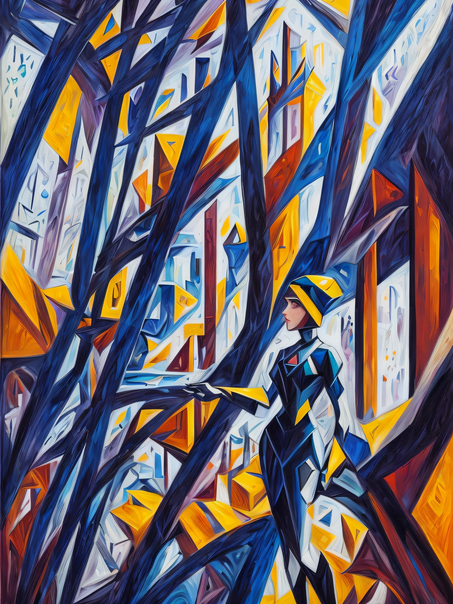 (cubofuturism:1.4), sharp image, 8k, rim light, poster, hdr, woman