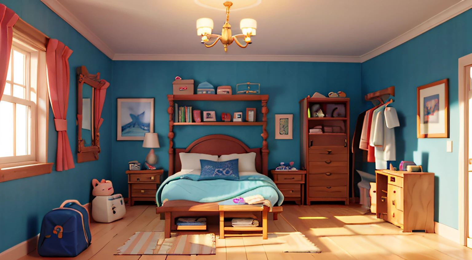 Cartoony, ，casual game style, Women's dressing room，Clothing model，Full-length lens，unreal-engine，cozy indoor lighting，art  stations，Detailed digital painting，cinematic ligh，Character design for Mark Raden and Pixar and Hayao Miyazaki，Macaron color scheme，daz，adolable，Octane rendering，3DMDT1，Heads-up，Empty room