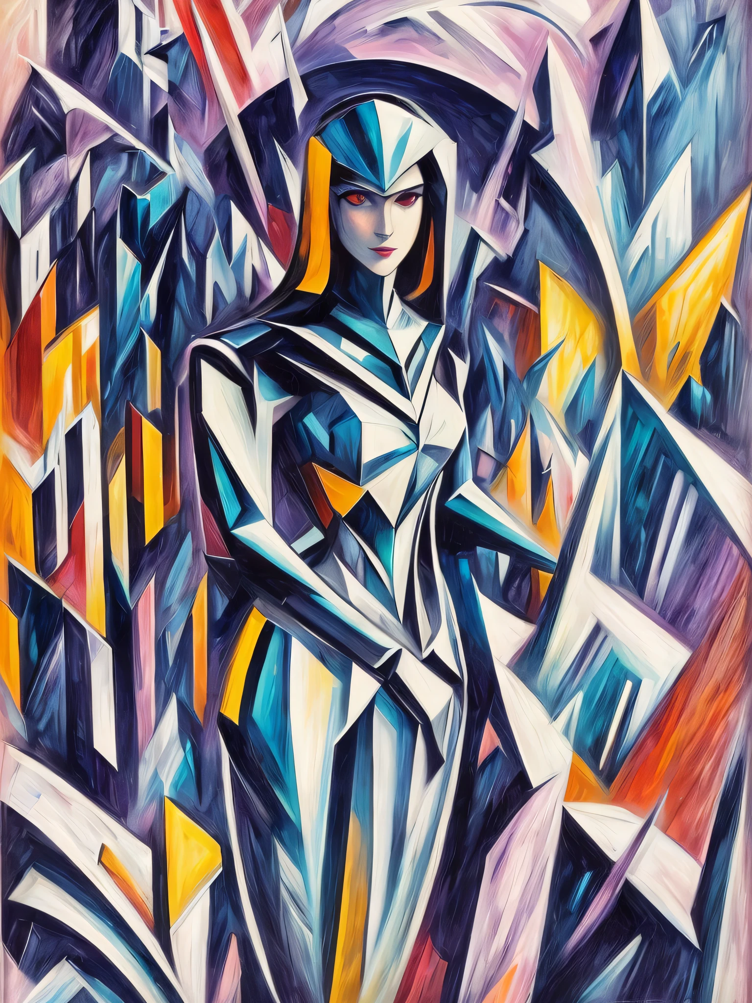 (cubofuturism:1.4), sharp image, 8k, rim light, poster, hdr, woman