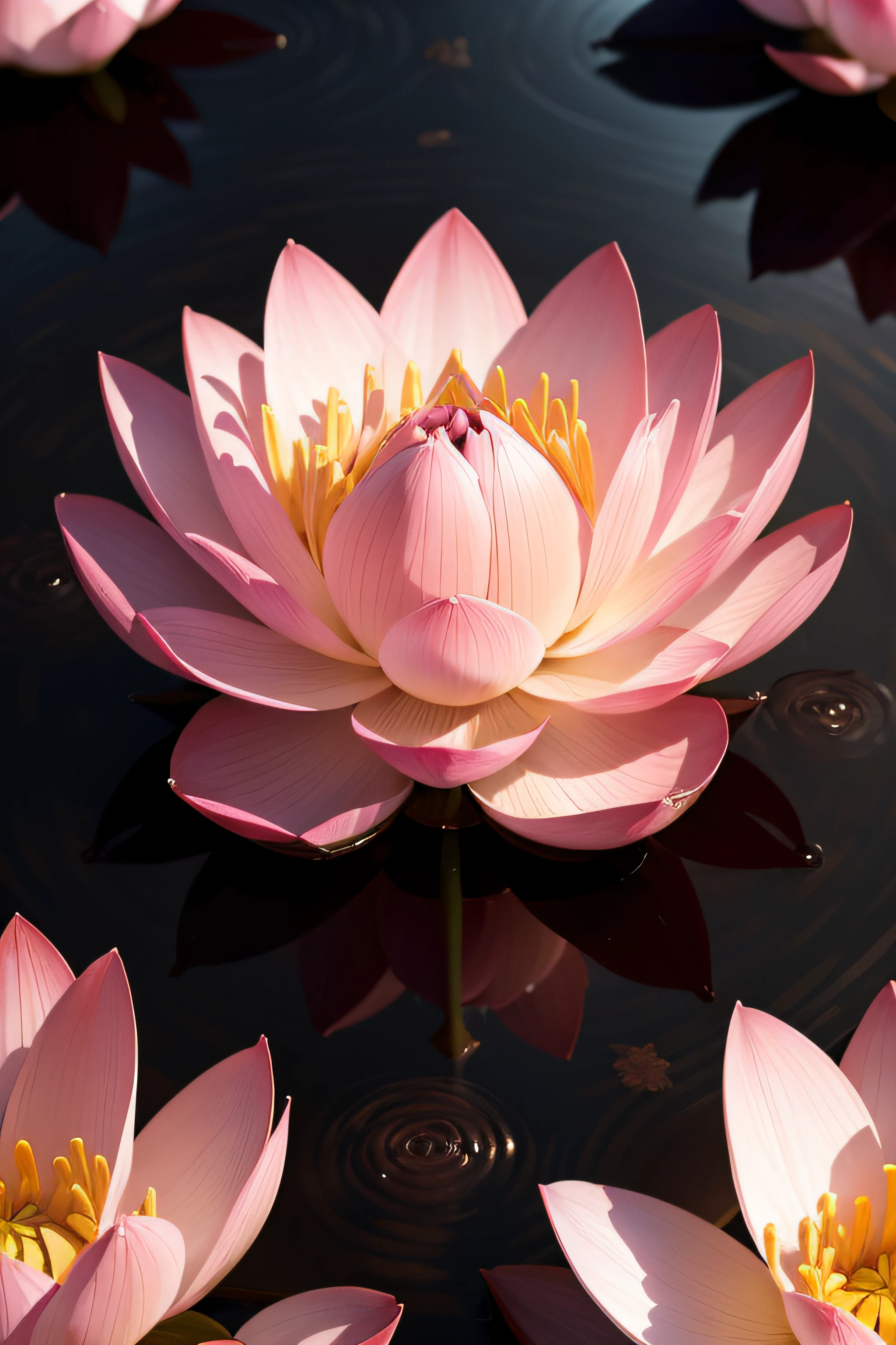 Pink lotus flower, 8 petals, Ultra resolution, vista por cima