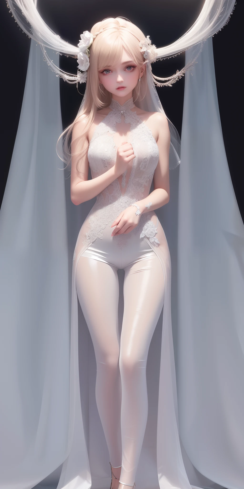 Shion, cold lit white slime, without clothes, full body pose, without background