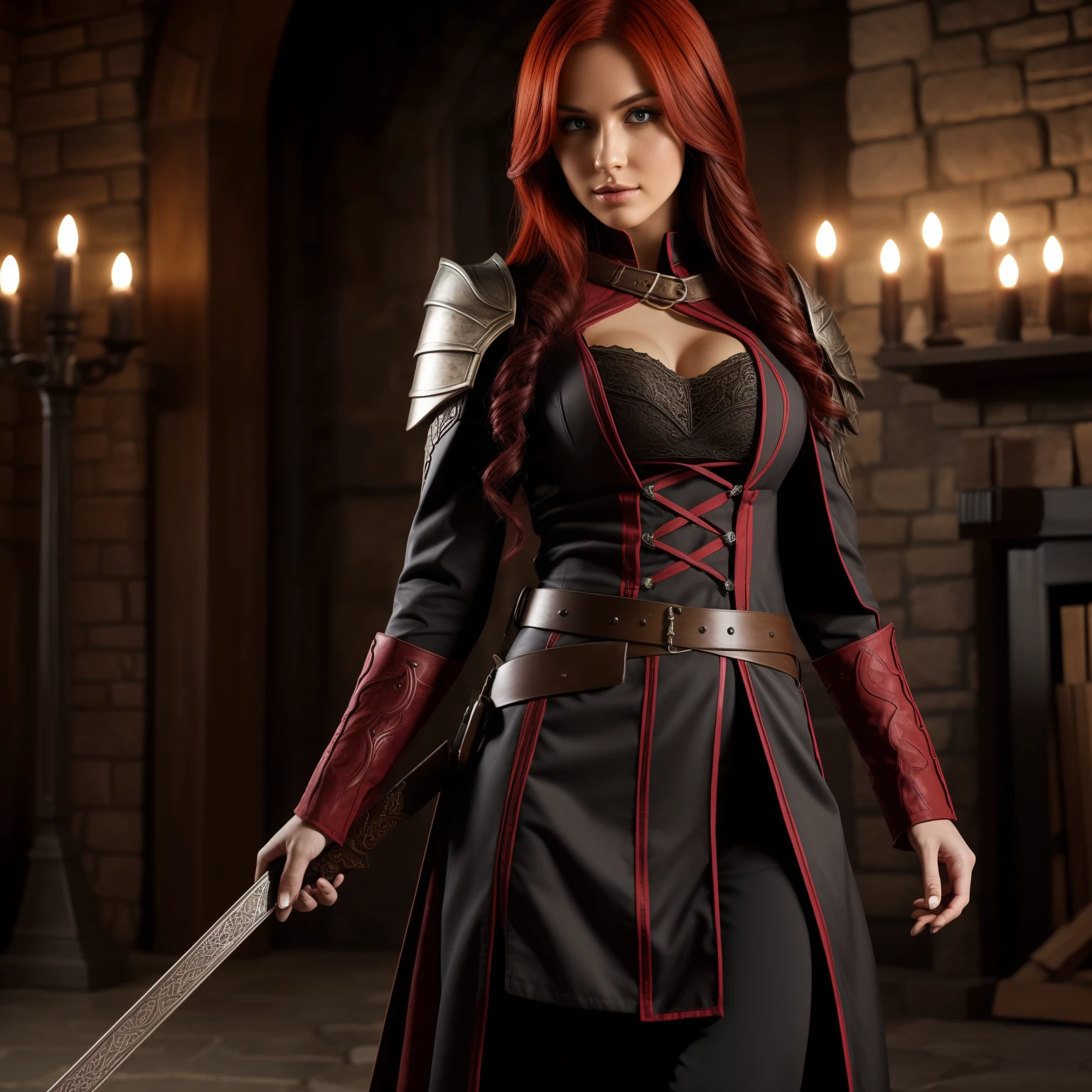 Detailed picture of Katarina Law dressed as a sorcerer, dungeons and dragons, fully clothed