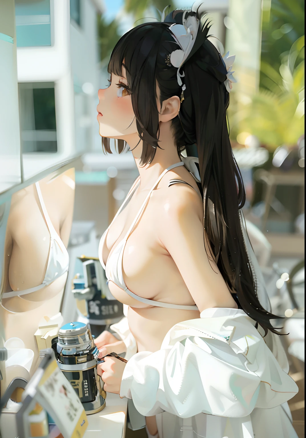 Close-up of a woman in a white bikini holding a camera, gorgeous chinese models, seductive anime girls, Chinese girl, Anime girl in real life, Anime girl cosplay, hot with shining sun, trending at cgstation, Japanese goddess, Anime Thai girl, Sexy girl, Beautiful Asian girl, Asian girl with long hair, An Asian woman, Japanese model