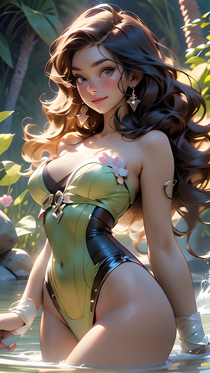 melancholy lighting, quiet, calm, brightness, masterpiece, best quality, 1girl, (JinxLol:1.2), (ultra photorealistic:1.3), (masterpiece:1.4), best quality, ((realistic)), high quality, ultra detailed, ((real image)), ((realistic skin)), ((realistic face)),(illustration:1.05), (beautiful:1.05), (beautiful detailed eyes:1.05), (cinematic light:1.1), (nearly naked:1.1), full body, precise proportions, 20 year old girl, slim model TOMANHDO BATH in the sea, waves, beach, GINGER hair fluttering in the wind, detailed corset, long legs, feet slightly open, buttocks, blush, shyness, collarbone, abdominals, double weave, beautiful and delicate face, fair skin, real skin, (face detail), pores, super high resolution, 8k, parameters Best quality, masterpiece, super high resolution, (Realistic 2.0), More details, detailed skin, wide smile, white teeth, GINGER voluminous hair, perfect and well designed eyes, girlfriend, beautiful, beautiful, flowers, studio lighting, BLUE SKY BACKGROUND, fantasy