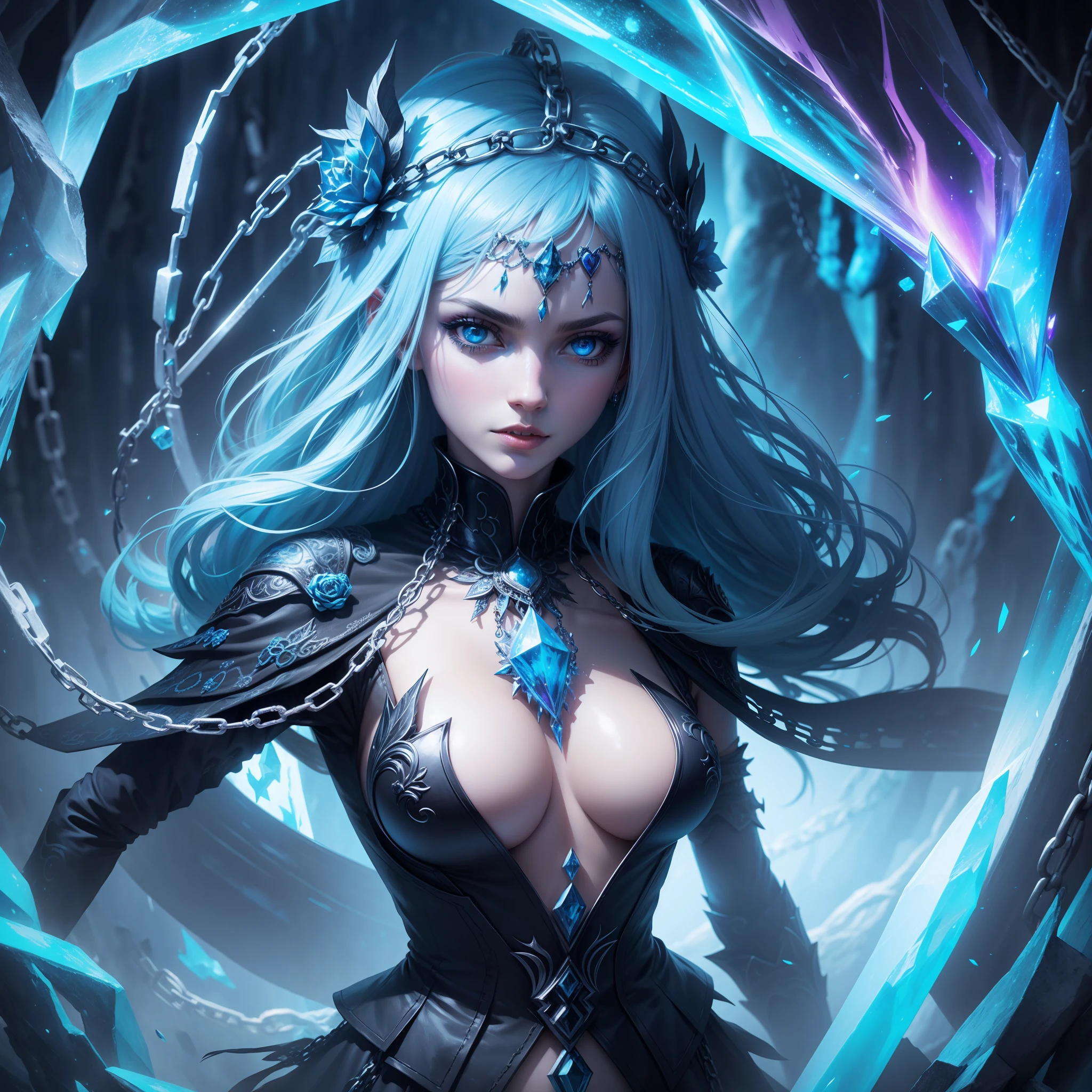 Chains of the Ice Witch, best quality, masterpiece, psychedelic art style