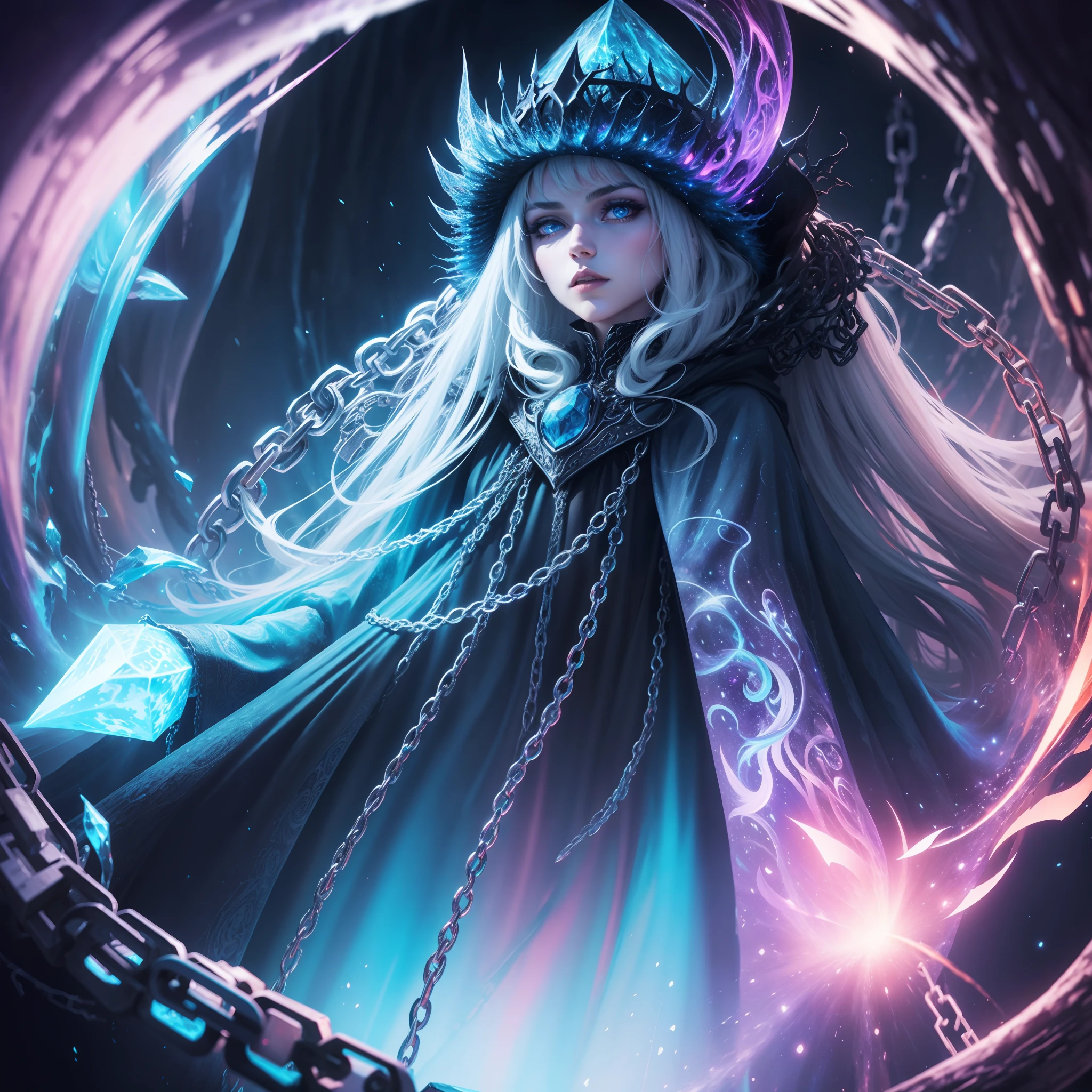 Chains of the Ice Witch, best quality, masterpiece, psychedelic art style