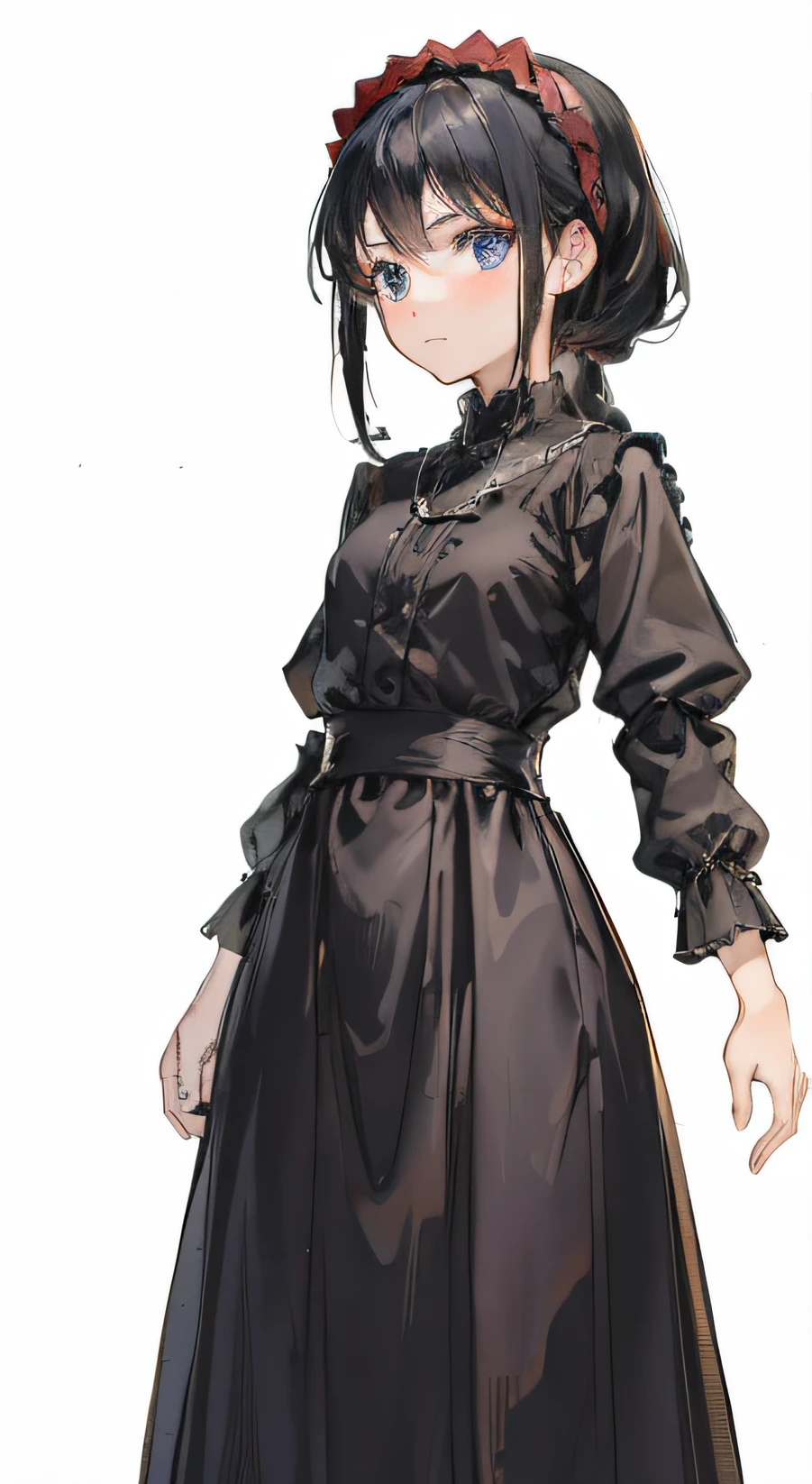 ( 8k, super detail, ccurate, best quality, masterpiece, ccurate, textured skin, high details, high quality 1.5),(A woman in a black dress stands 1.7),both hands on hip, Girl in black dress, Female protagonist 👀 :8, in dress, official character art, visual novel sprite, noire, Fine details. Girl Front, ( ( concept art of character ) ), From Main Figure, offcial art, full body detailing,(Determined and brave look 1.6)
