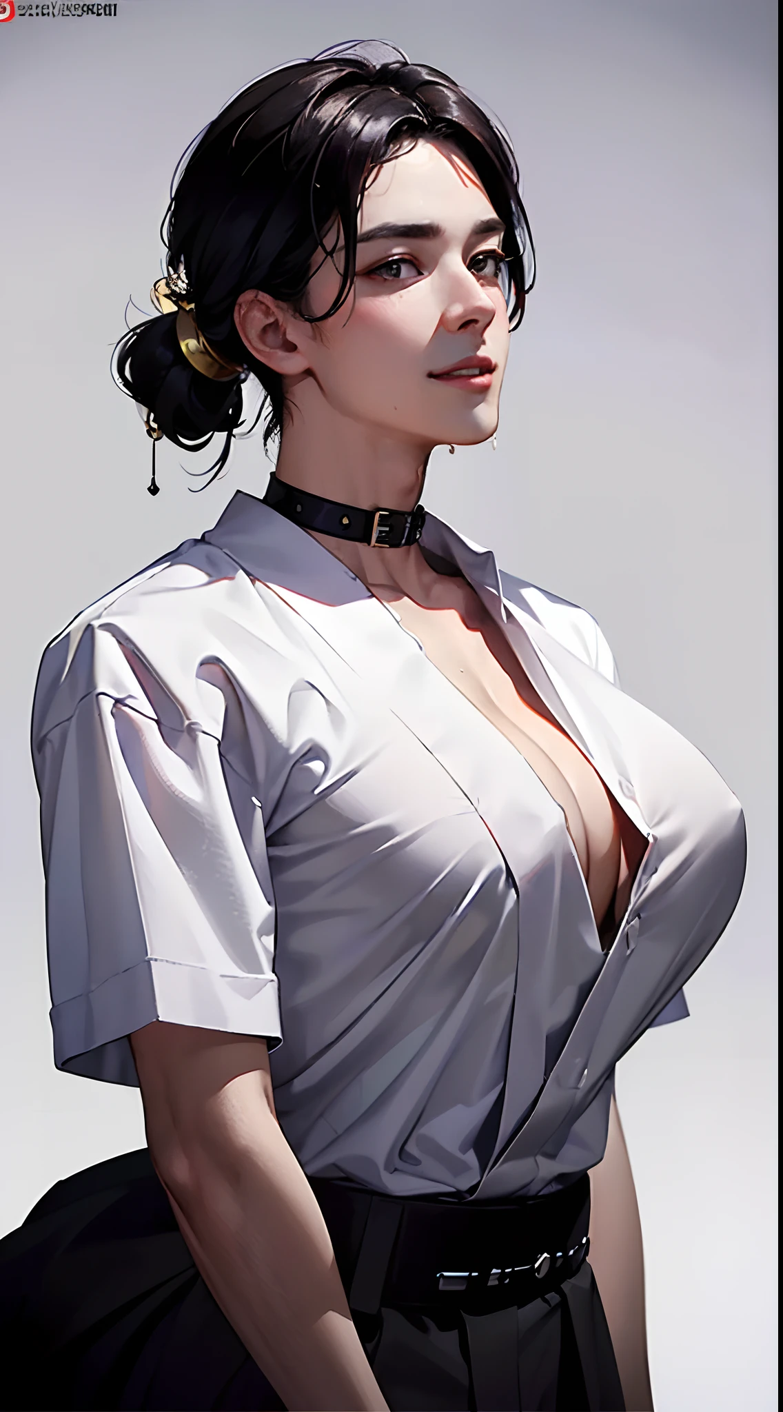 (1 person:1.9), human body shisuit, Hollow and shriveled, beautiful youth boy, undercut hair style, (Turn your head and look), (Look at the camera), (Head up), (high quality 16K anime), (tall body), Sweaty and sweaty, Powder blue vapor, Delicate skin, hermaphrodite, twink male body, (((Quiet smiled))), (Photorealism), masterpiece, best quality, portrait, Decent shirt, (Taiwanese super male
emo idol:1.5), (realistic beautiful Asian), close up and soft up to everything, (nice male body shape:1.1), spot light, (super pale skin:1.4), golden make up, sharp focus, detailed anatomy, ultra-wonderful face detail, (((((19 years old))))), white shirt, Hold a brush, with a ultra-cute face of a Japanese-Korean-Taiwanese young idol, (ultra-detailed eyes), (ultra-detailed skin), (super manly hair style), super wet juicy sexy soft lips, soft light, perfect yaoi face, photorealistic, (correct fingers), the light is very bright, hypermaximalist style: realistic, photorealism, photography, (A black cyber collar that tightens the neck:1.9), (Super strong male arms:1.9), (Extremely stout physique:1.9), (A strong male body is merging with him:1.9), ((((((ultra huge breasts)))))), single ponytail, (Beautiful face:1.9), (((wearing a wet white and yellow shirt))), (extremely detailed face:1.9), Placed in the center of the temple), Traceless, Perspectiveal, Sparkle, (30% male head, 70% female head), (fusioned with a plump erotic body), the light is very bright, perfect hands, fox spirit in the body, fox mind controls this body, fox soul in this body, A seductive smile, Slender eyebrows, huge arms,Fusion with monica bellucci,((Hazy)),(Men pretend to be women), ulzzang hair style, Feminine heavy makeup