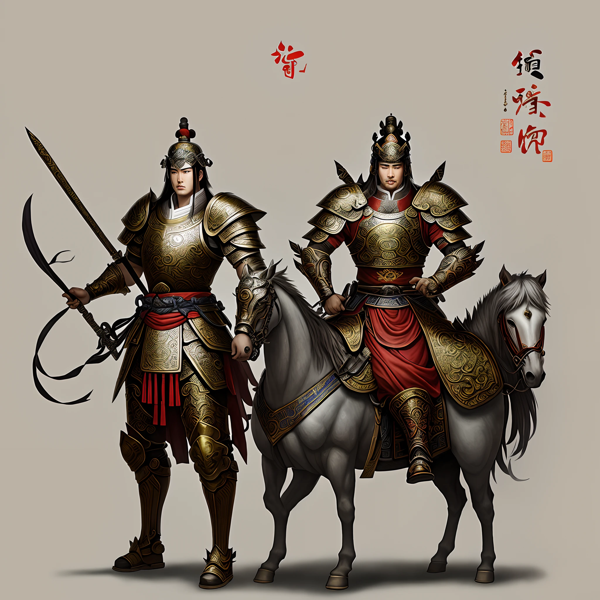 ancient Chinese style mythology,Erlang God Yang Jian,Wearing armor,Take a two-edged three-pointed gun,Stand up,Raise the gun in your right hand and chop