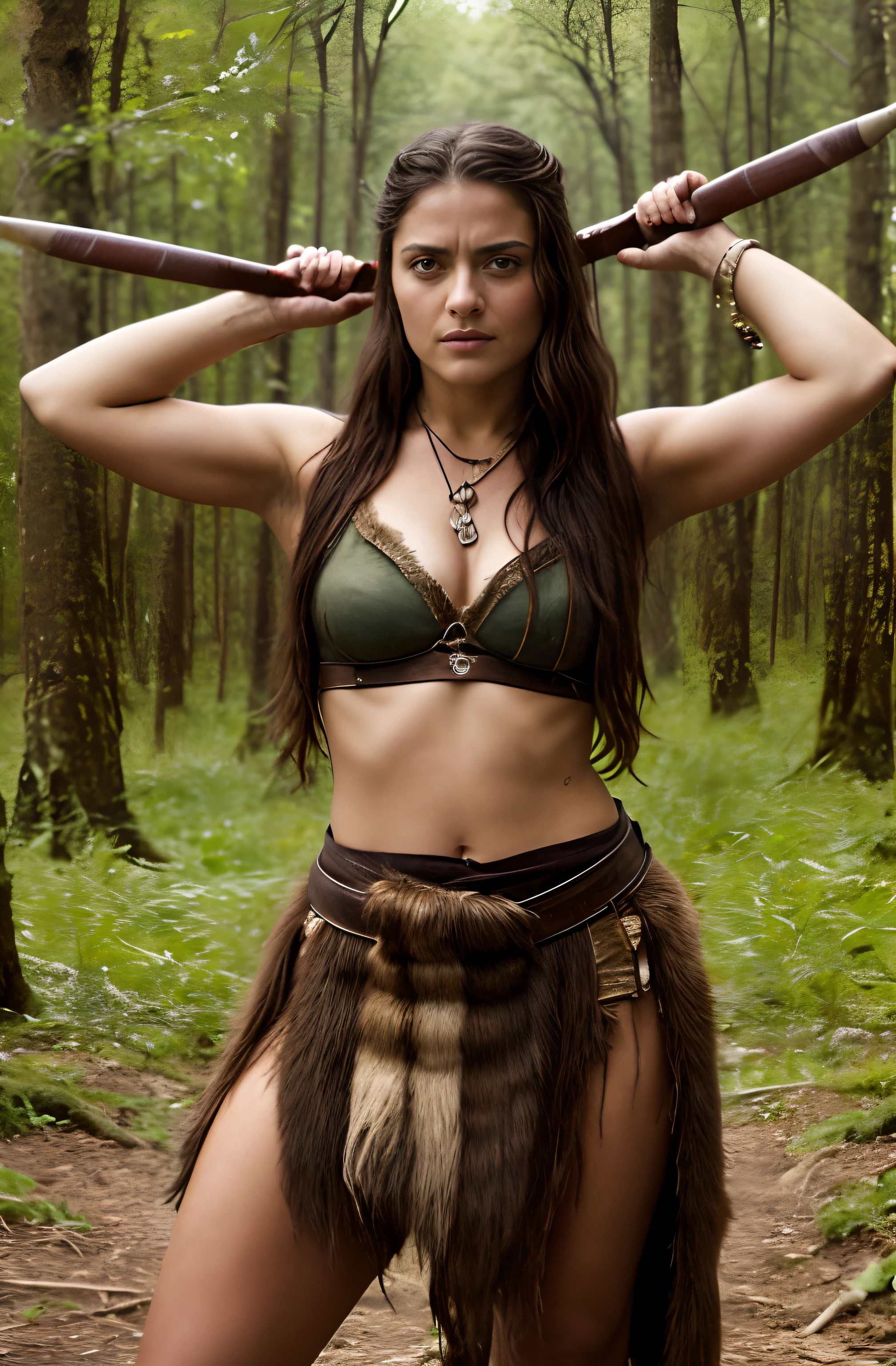 Masterpiece, High clarity eyes, perfect eyes, perfect face, perfect fingers, flawless, best quality, highly detailed, hunting pose, captivating beauty, Extremely Gorgeous woman with a hunting weapon, fluffy hair, in a leather, clothes and animal skins outfit, salma hayek as a barbarian, perfect eyes, hunting pose,small hairs in armpits visible, with bow and arrow, barbarian warrior woman, arya stark as venus, beautiful huntress, hunting goddess, lusty figure, warrior queen, Amazon tribal clothing, Amazon tribes dress,warrior woman, warrior princess, amazon warrior, a beautiful woman warrior, greek amazon warrior, beautiful female warrior, female archer, elven warrior princess, hunting woman, very beautiful female barbarian, beautiful hair, armpits crease