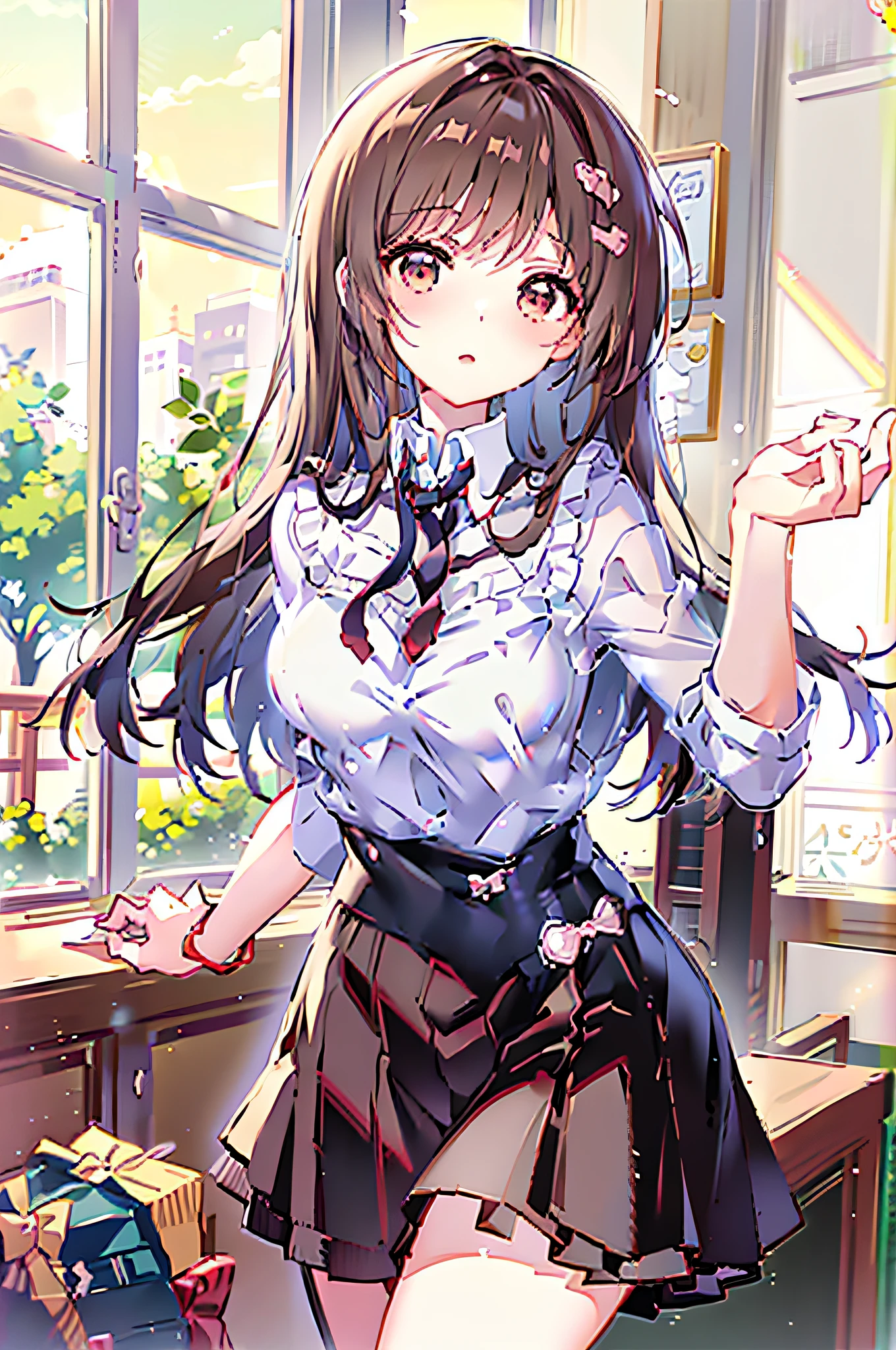 Anime girl in school uniform posing in front of window, Beautiful Anime High School Girls, anime moe art style, Cute anime girl, pretty anime girl, attractive anime girls, portrait anime girl, An anime girl, Beautiful anime girl, Anime girl, up of young anime girl, anime visual of a cute girl, Portrait of an anime girl, style of anime4 K