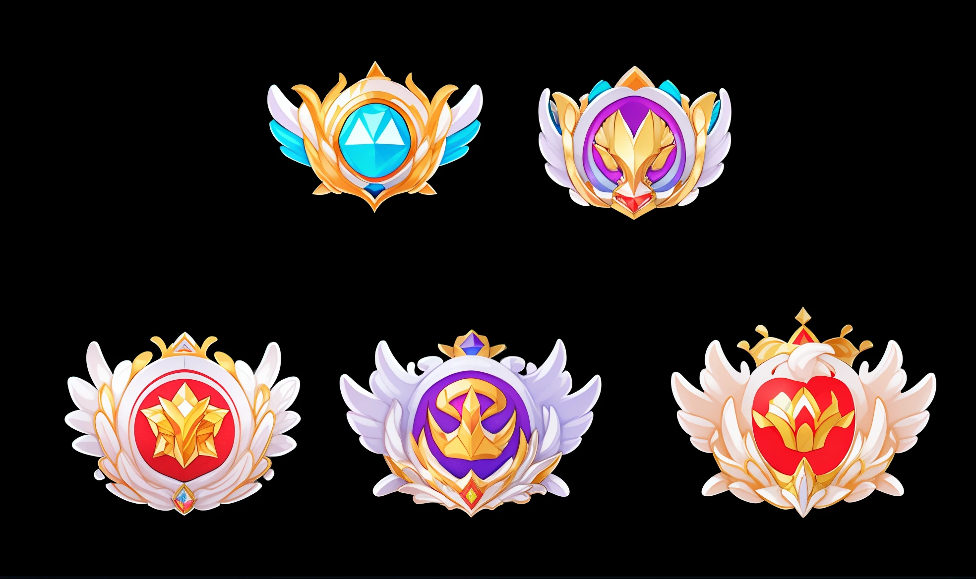 tmasterpiece,high high quality,Ultra-high-definition details,white backgrounid,Complex and meticulous,HighestQuali,Magnificent and unique comic book style,Game Icon Institute,Literary and retro atmosphere,Unique game badge design,tiara crown,Mysterious wings。