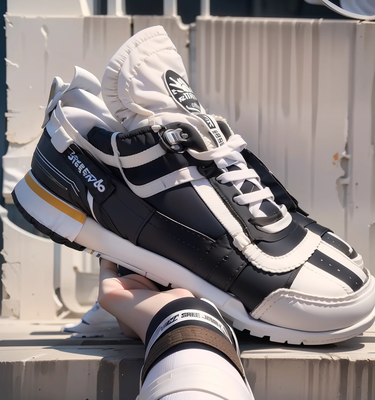 Kizi, 独奏, Sat down, footwear, looking at viewert, a skirt, newspapers, Sailor collar, sockes, head rest, jewely, athletic sneakers, short detailed hair, 耳Nipple Ring, brunette color hair, longer sleeves, The shirt, By bangs, A brown-haired, with brown eye, A half body, White socks, serafuku, 校服,Close-up of wearing a pair of sneakers with white and black design, black white, Running shoes, white and black, athletic sneakers, athletic sneakers, focus on sneakers only, Sneakers, futuristic sneakers, platforms, White shoes, black and white only, 2020, 2 0 2 0, ( ivory black ), Random, black and white color only, sneaker design