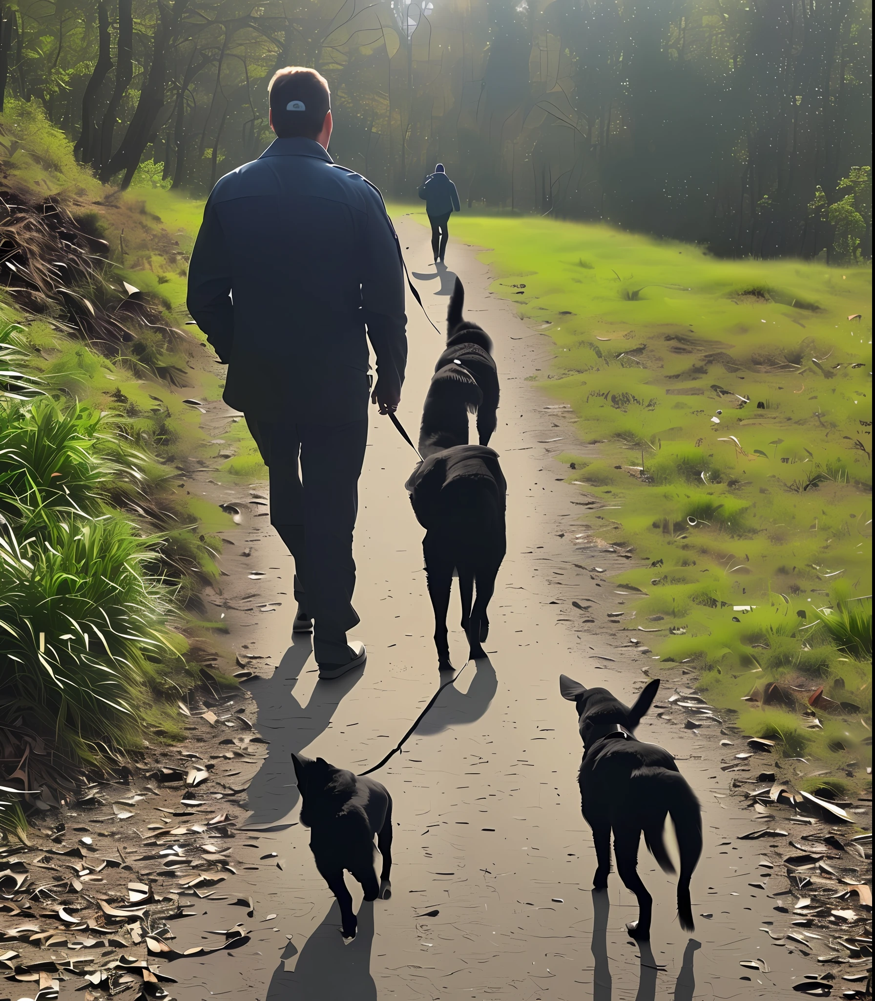 A man leads a dog