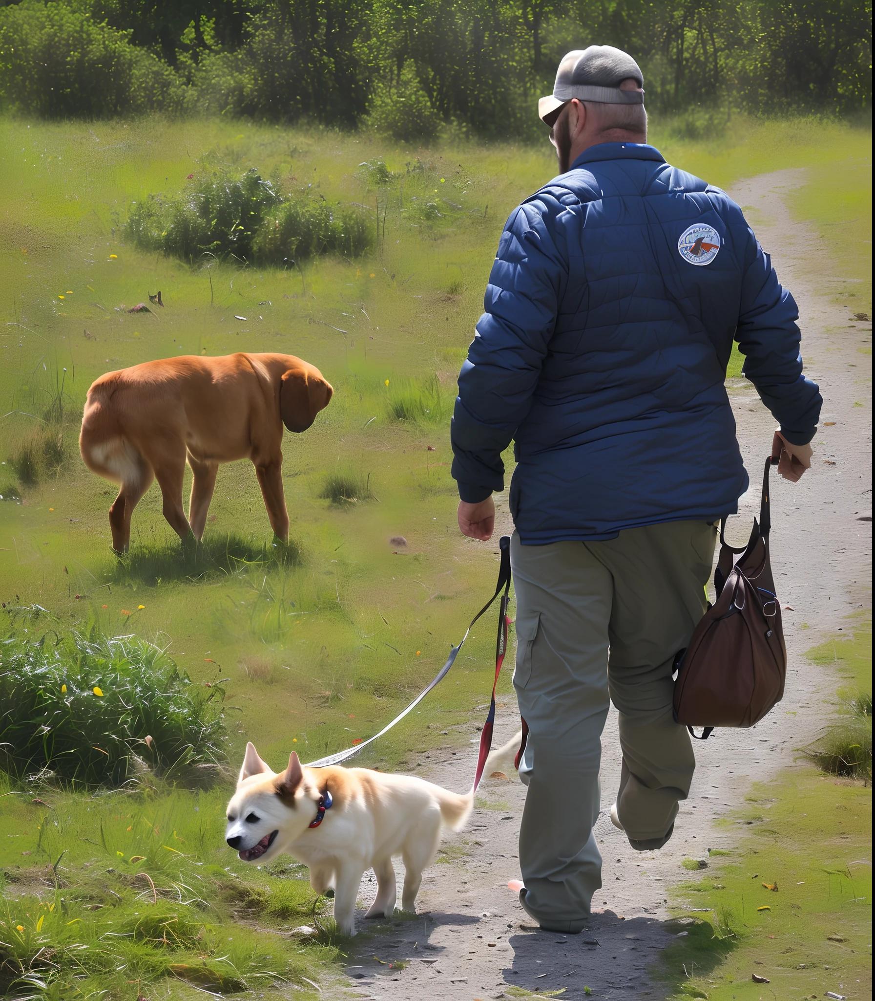 A man leads a dog