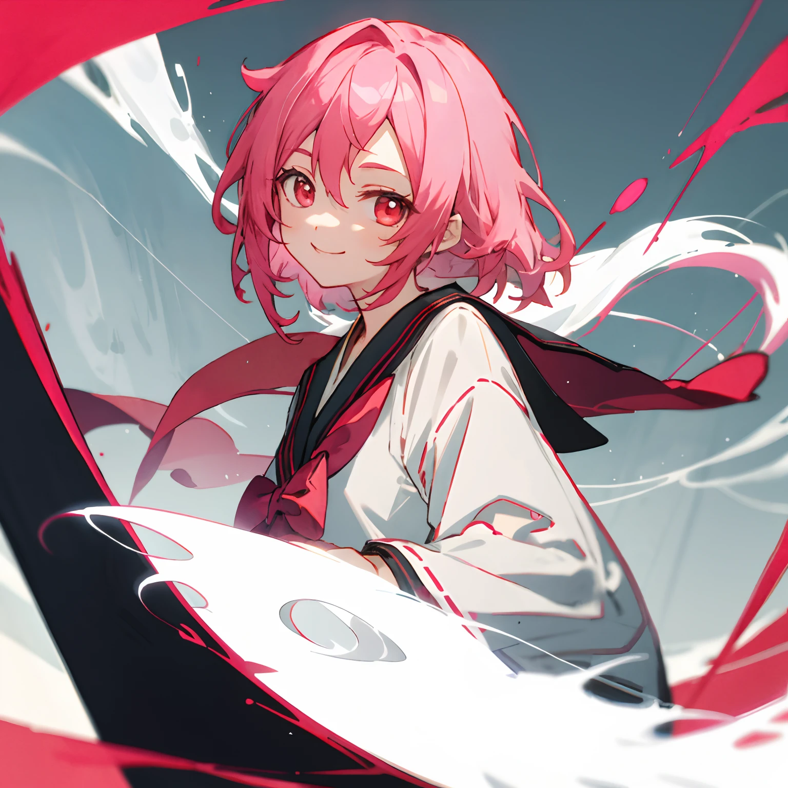 tmasterpiece,ssmile,Kizi,A pink-haired,red color eyes,a sailor suit。