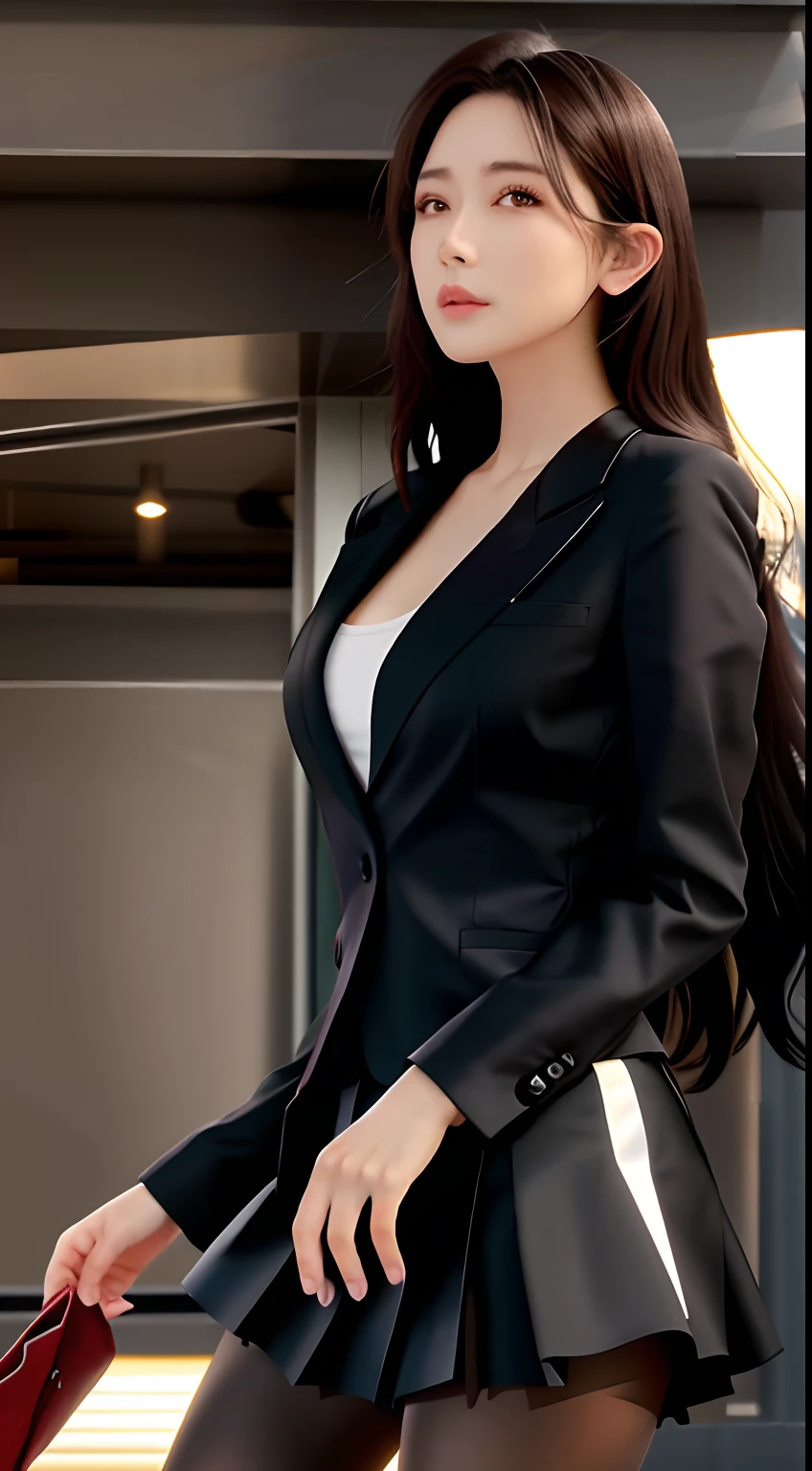 best qualtiy, tmasterpiece, 1girll, beauitful face, (photograph realistic:1.3), edge lit, (highdetailskin:1.2), 8K UHD, digital SLR camera, high high quality, A high resolution, 4K, 8K, Bokeh, absurderes, Optimal proportions of four fingers and one thumb, (realisticlying:1.3), Cute 1girl, Wearing a black ripped blazer, mediuml breasts, short skirt,cum on facial,revealing breasts,Expose the lower body,Being ,Flushed face,Hole black stockings,exposing her chest,No clothing on the chest,Vaginal exposure,Disheveled clothes,roll eyes