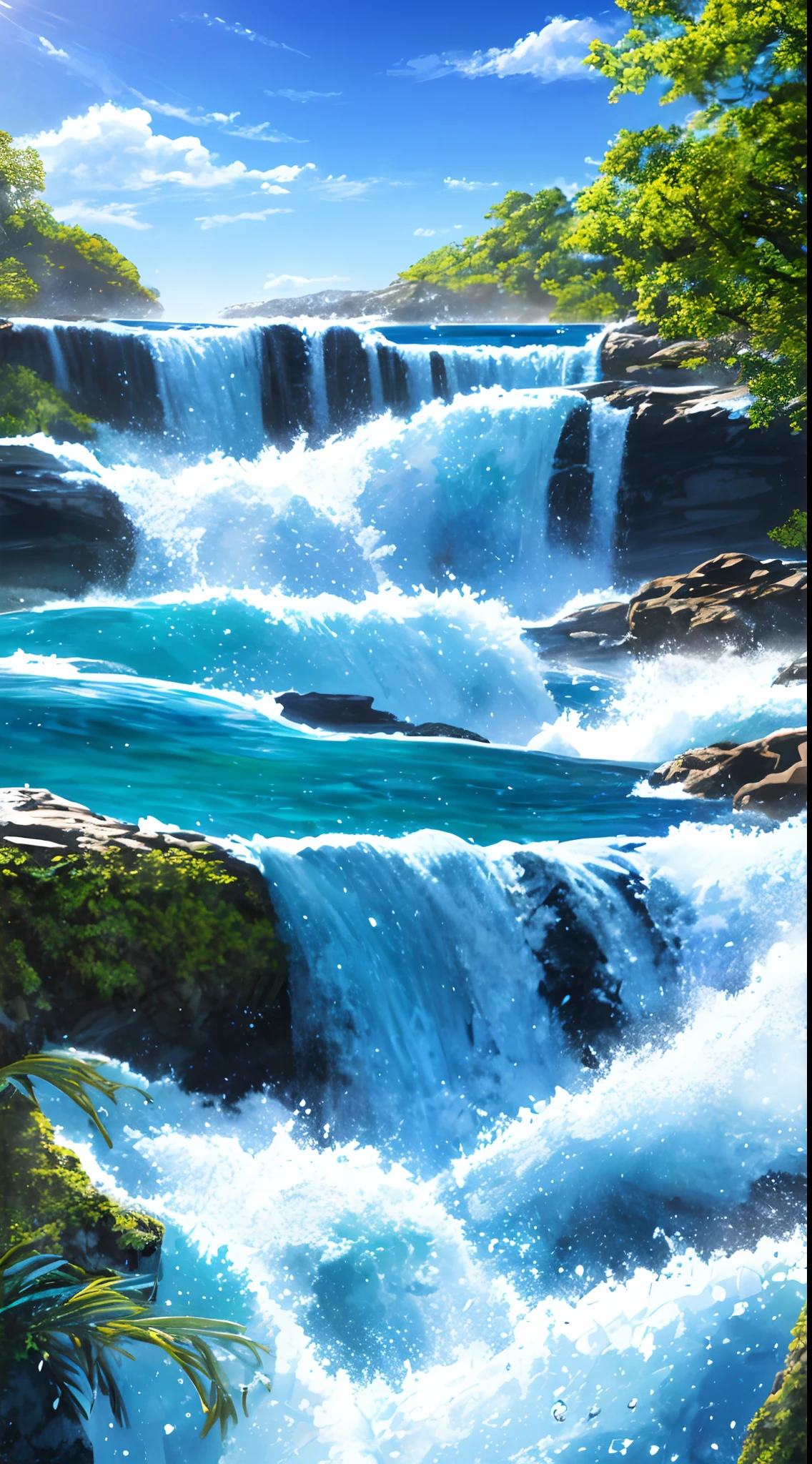 water, Wet, spatter, Liquid, Sunny, day, Blue sky, Clouds, Nature, setting in nature, (Character focus:1.1), Sharp focus, Realistic, Highly detailed, Ultra detailed, Best quality, Highest quality, Realistic lighting, ultra - detailed, hyper photorealism, greg rutkovsky
