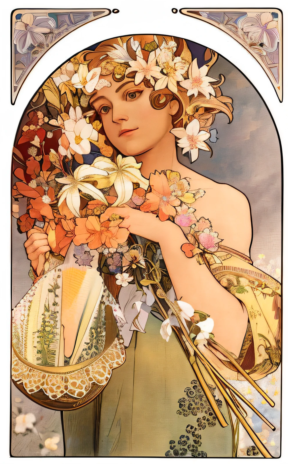 （in an art nouveau style：1.25）， Maximalism artstyle，neon theme，suprerralistic，beautiful detailed flowers，Beautiful detailed eyes，ultra - detailed，florals，Super mass，The eye，Flowers and hair are the same color，Beautiful colors，the face，Her hair is turning into flowers，florals，the hair，florals，butterflys，1girlkawaii，，high detal，high high quality，The light from the back window is backlighted，Hair and clothes are flowers，The upper part of the body，high qulity，hair with body， The upper part of the body， Flower legs， Flower hands， Body with flowers ， light particules， with black background， hairwithflower， Small breasts with flowers， Floating hair with flowers， Floating girl， crisp breasts， Marbling with hair and clothes， looking at viewert，Original，Arms down， paper cut out， starrysky， flowerforground， hairwithflower， highr， hairwithflower，hairwithflower，the hair，Wavy curly hair，Diffusion illumination，abstracted，Butterflywithbody，Flowers with hair，Her hair is flower，afloat，collofull eyes，[[hair on one eye]]，darkly