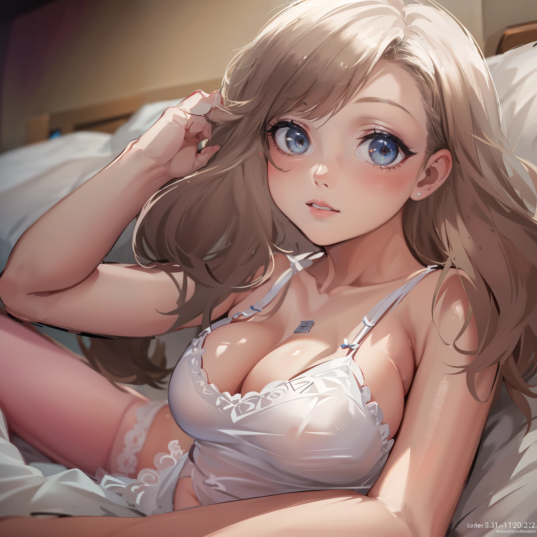 1 girl,Girl and tank, darjeeling, Colossal tits, (White lingerie, White thighs:1.2), Indoors,dutch angle shot,low angle,full body shot,medium shot,bed,NSFW, Spread ,spreading ass:1.5 ,Put your hands on your buttocks:1.5,8K, (Raw photo: 1.2), (Realism: 1.4), (masutepiece: 1.3), (exquisite detailing: 1.2), Delicate and beautiful details, (Eye Detail), (Facial Detailed), (Highest Quality) :1.4), (Hyper-Resolution: 1.2), cinematric light, (very detailed illustration), (Eyelashes, Best Quality, Super Resolution, depth of fields, Wide light, natural shadows