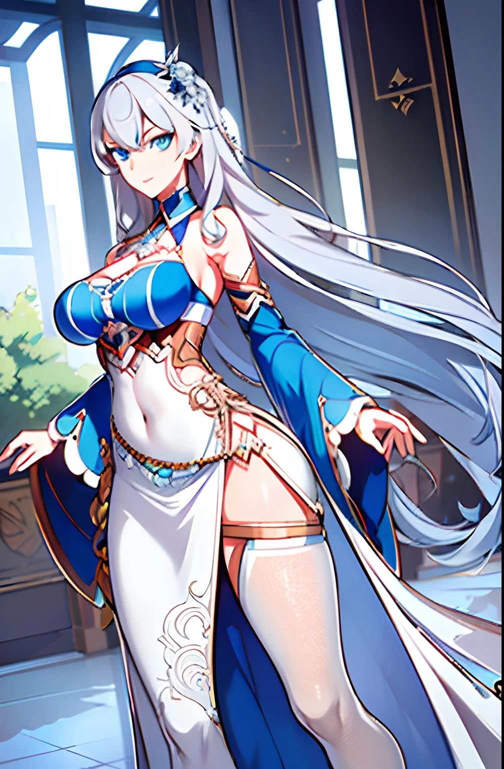 ((masterpiece,best quality)),fiona\(tof\),1girl,solo,breasts,large_breasts,looking at viewer,anime,full_body,Poker face,glamorous,beautiful detailed face,beautiful detailed eyes,