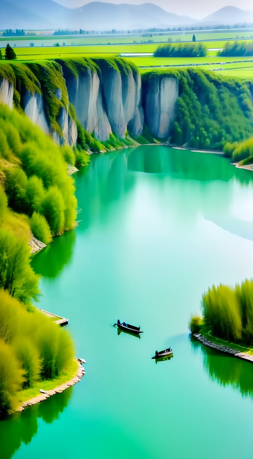 Lake of Love，Excellent image quality，Fresh and natural，Cinematic quality，Wonderland landscape，A dream，The lake is blue，Flocks of wild geese prepare to fish，Country touch，Full of Chinese atmosphere，There are many wild geese flying