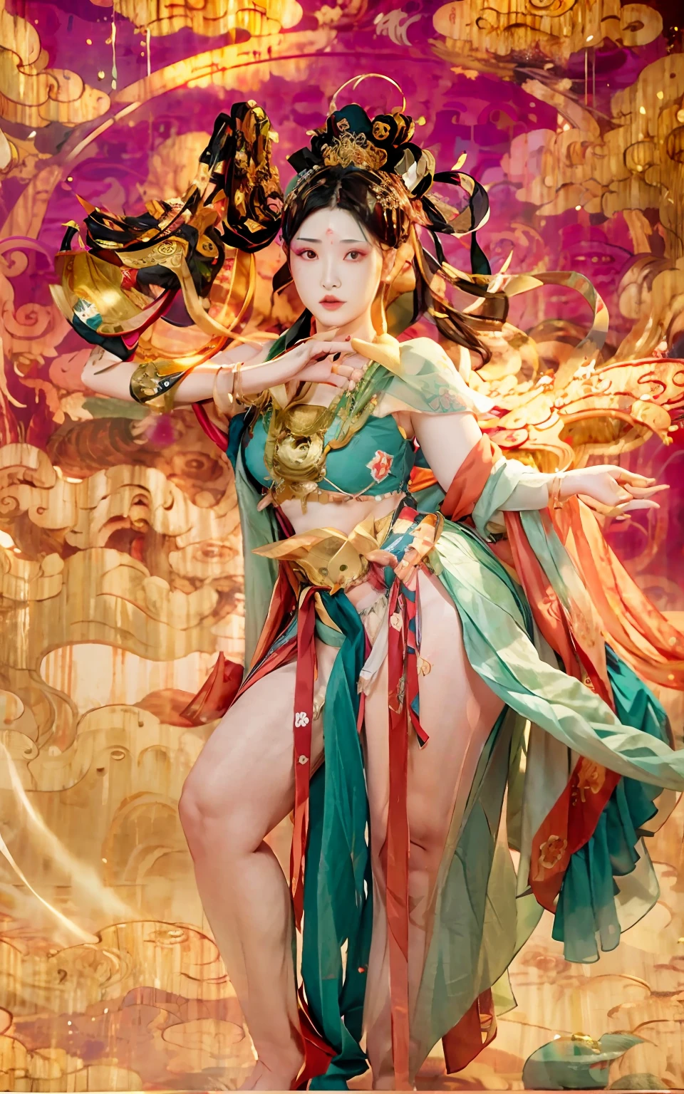 (masterpiece、highest quality、highest quality、official art、beautiful beautiful:1.2)、(1 girl)、very detailed、(fractal art:1.3)、colorful、most detailed,(Pose with movement:1.4)、Details Beautiful and delicate features、Beautiful details and delicate eyes、very fine resolution, (symmetrical eyes:1.3),((japanese hair)),((natural smile)),Floral,feather