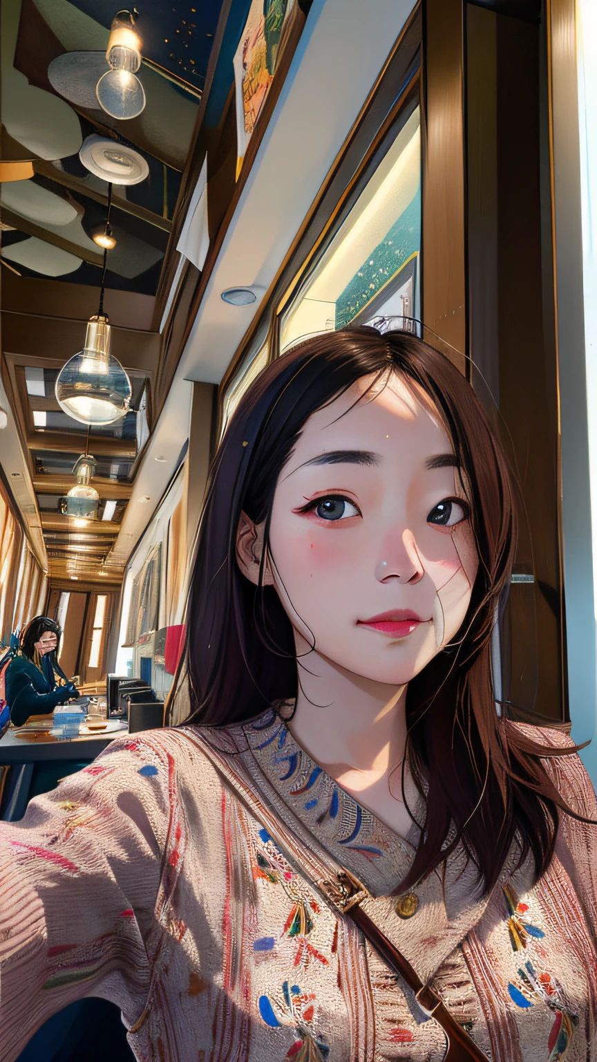 The Alfid woman sits in the dining room，Carrying a wallet on his shoulder, 8k selfie photograph, 2 8 years old, 2 9 years old, 2 7 years old, taken with sony alpha 9,, taken with canon eos 5 d mark iv, ,Korean girl group face，Melon seed face,The face is thin