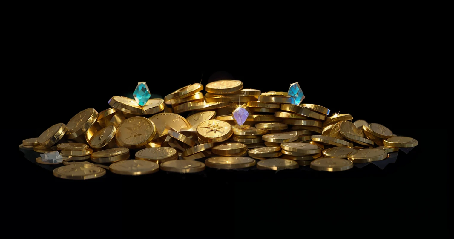 Gold coin pile,Stack coins,Sparkling,gold coins,opulent,gold,Pedras preciosas,crystal,Diamond,treasure