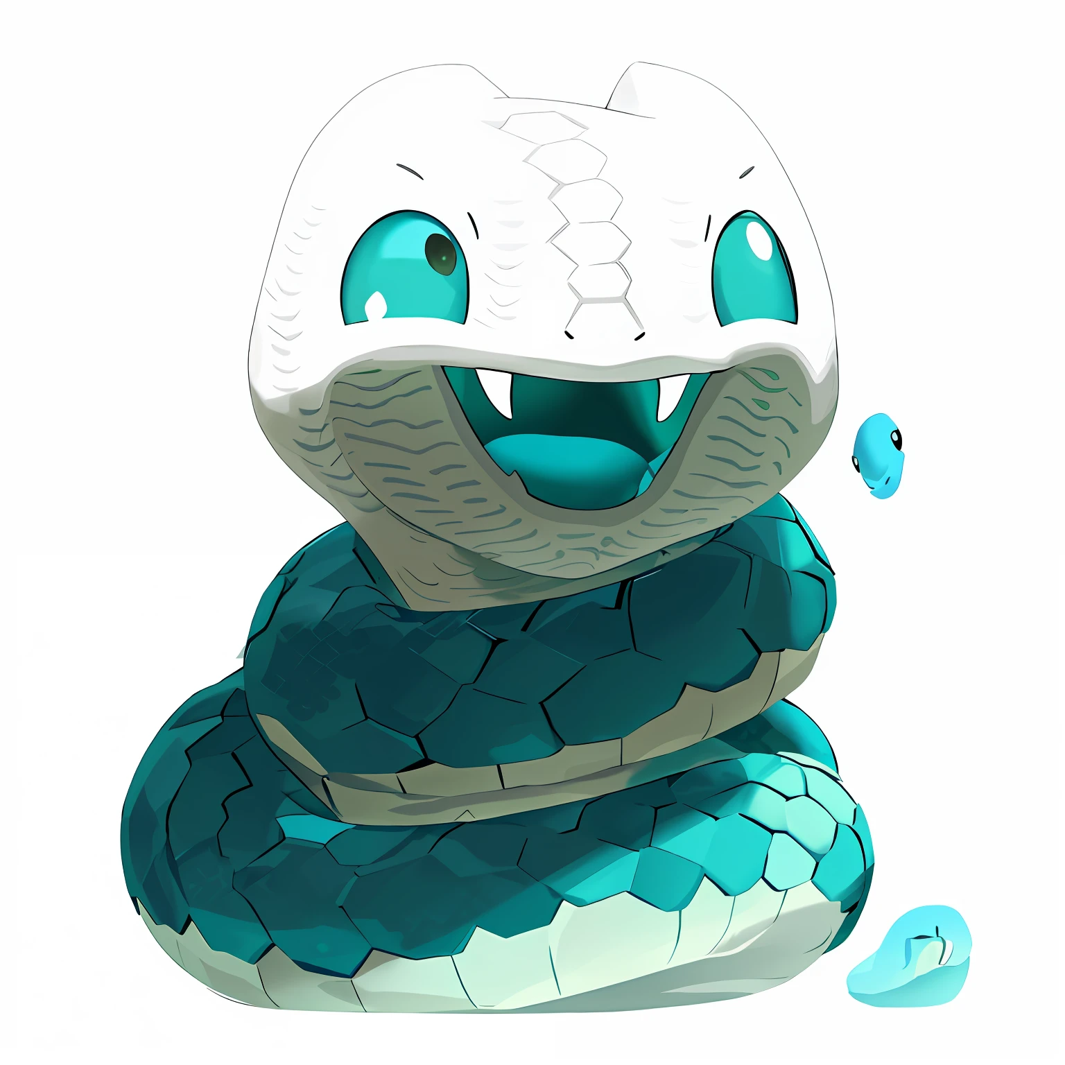 Anthropomorphic snakes,Snake face,White skin,Cyan skin,Beautiful cute snake - girl, lovely digital painting, Cute detailed digital art,Overall bright environment,White background