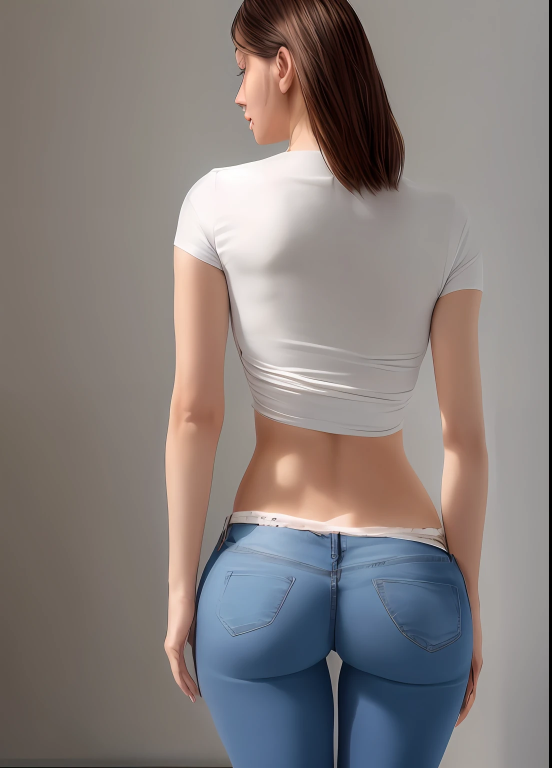 arafed woman in jeans showing off her  and , , (( pose)), ((wrinkles on jeans remarking  shape)), super low rise jeans, skinny waist and thick , photo of slim girl,  showing, ((dimples of back showing)), (curves of  showing over jeans waist), thigh gap, photo of slim girl model, slender waist, thin waist, woman is curved, thin-waist, full extremely slim body, slim waist, physical : tinyest midriff ever, shapely ,  waist, slim figure