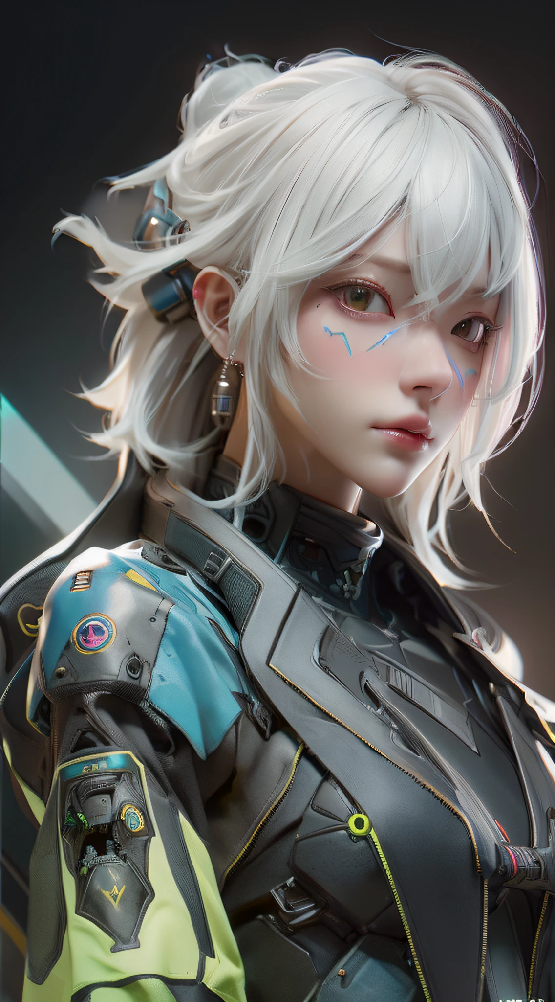 ((best qualtiy)), ((tmasterpiece)), (the detail:1.4), 3D, A beautiful cyberpunk female image,hdr（HighDynamicRange）Yellow hair，tattoo，Ray traching,NVIDIA RTX,Hyper-Resolution,Unreal 5,Subsurface scattering、PBR Texture、post-proces、Anisotropy Filtering、depth of fields、maximum definition and sharpness、Many-Layer Textures、Albedo e mapas Speculares、Surface coloring、Accurate simulation of light-material interactions、perfectly proportions、rendering by octane、Two-colored light、largeaperture、Low ISO、White balance、the rule of thirds、8K raw data、