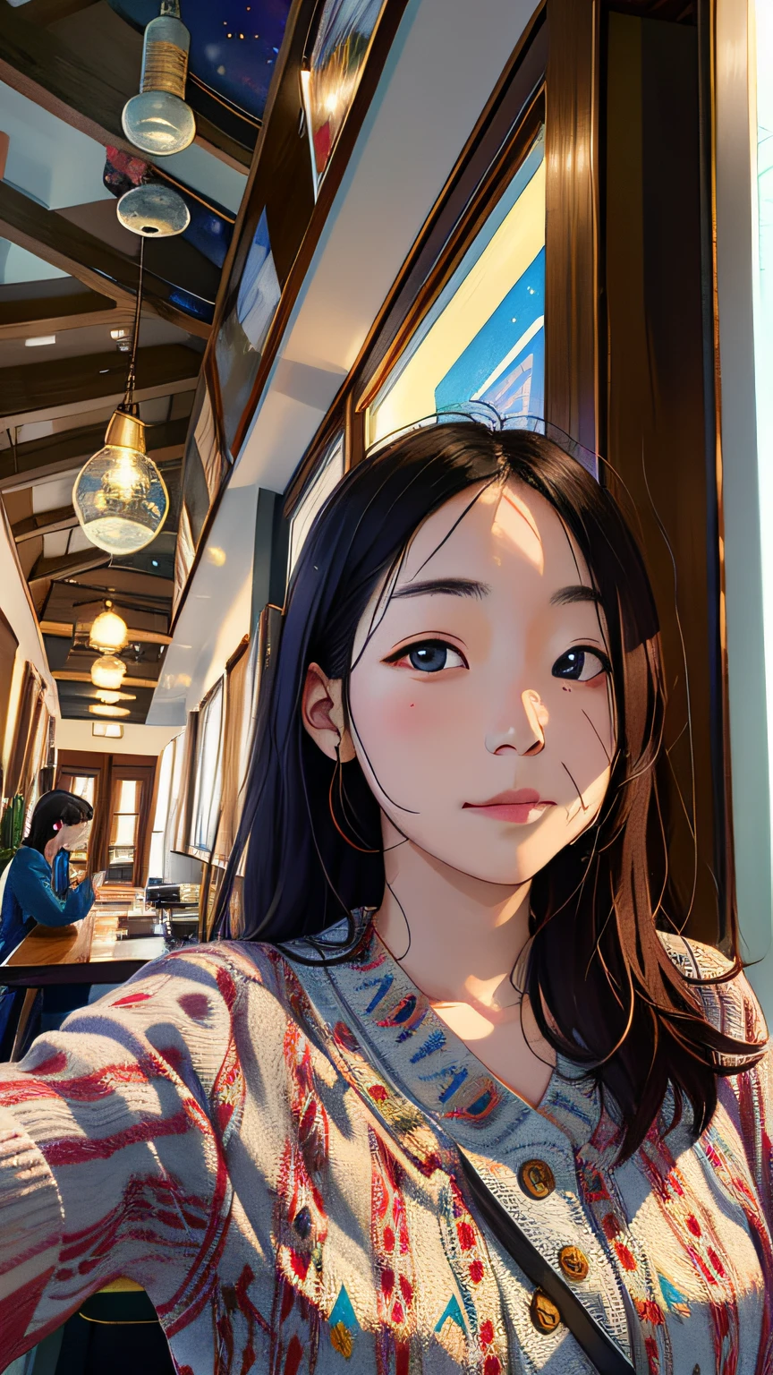 The Alfid woman sits in the dining room,Carrying a wallet on his shoulder, 8k selfie photograph, 2 , 2 9 years old old, taken wita 9,, taken with canon eos 5 d mark iv, ,Korean girl group face,Melon seed face,The face is thin,Hair is neat,No one in the background