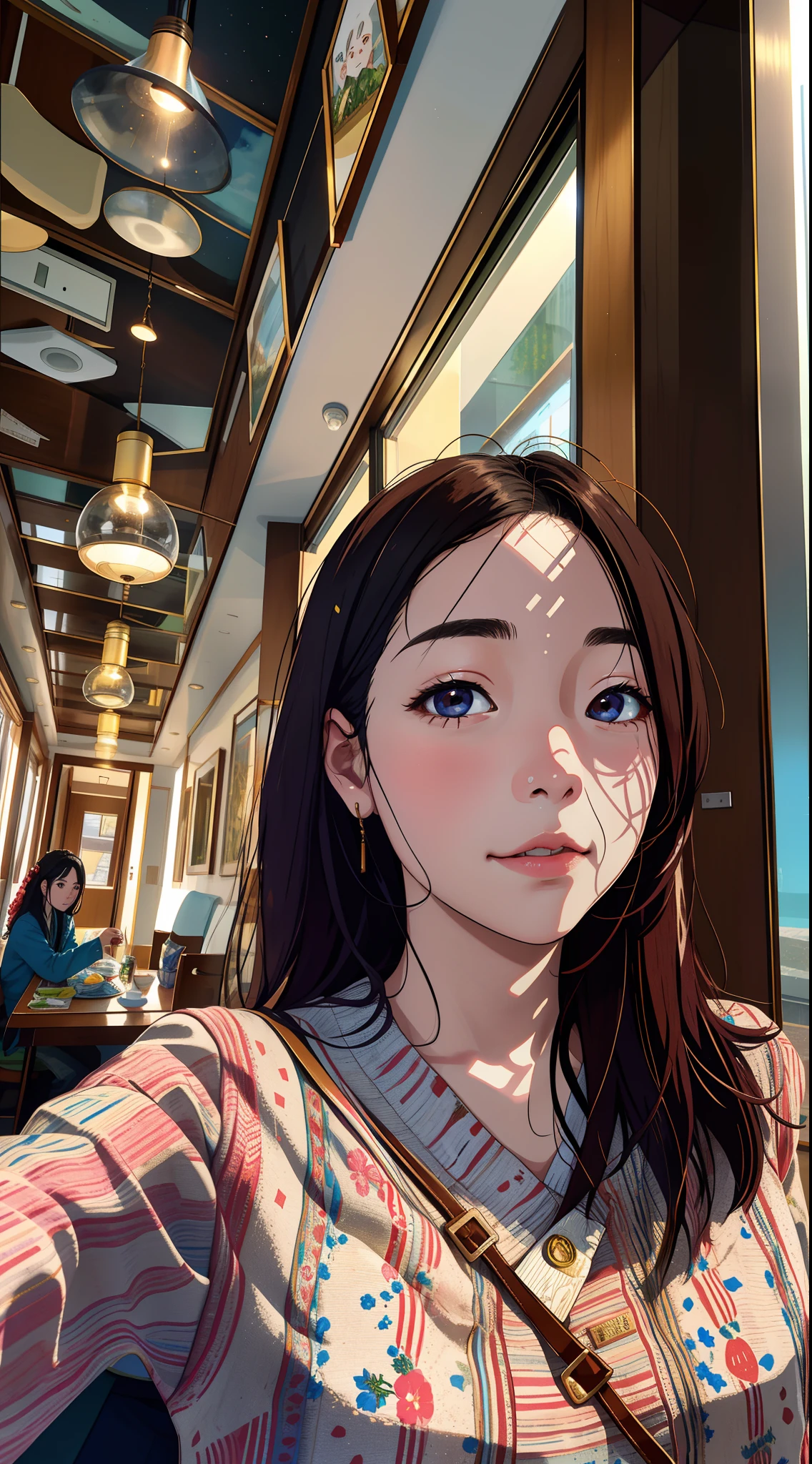 The Alfid woman sits in the dining room，Carrying a wallet on his shoulder, 8k selfie photograph, 2 8 years old, 2 9 years old, 2 7 years old, taken with sony alpha 9,, taken with canon eos 5 d mark iv, ,Korean girl group face，Melon seed face,The face is thin，Neat hair