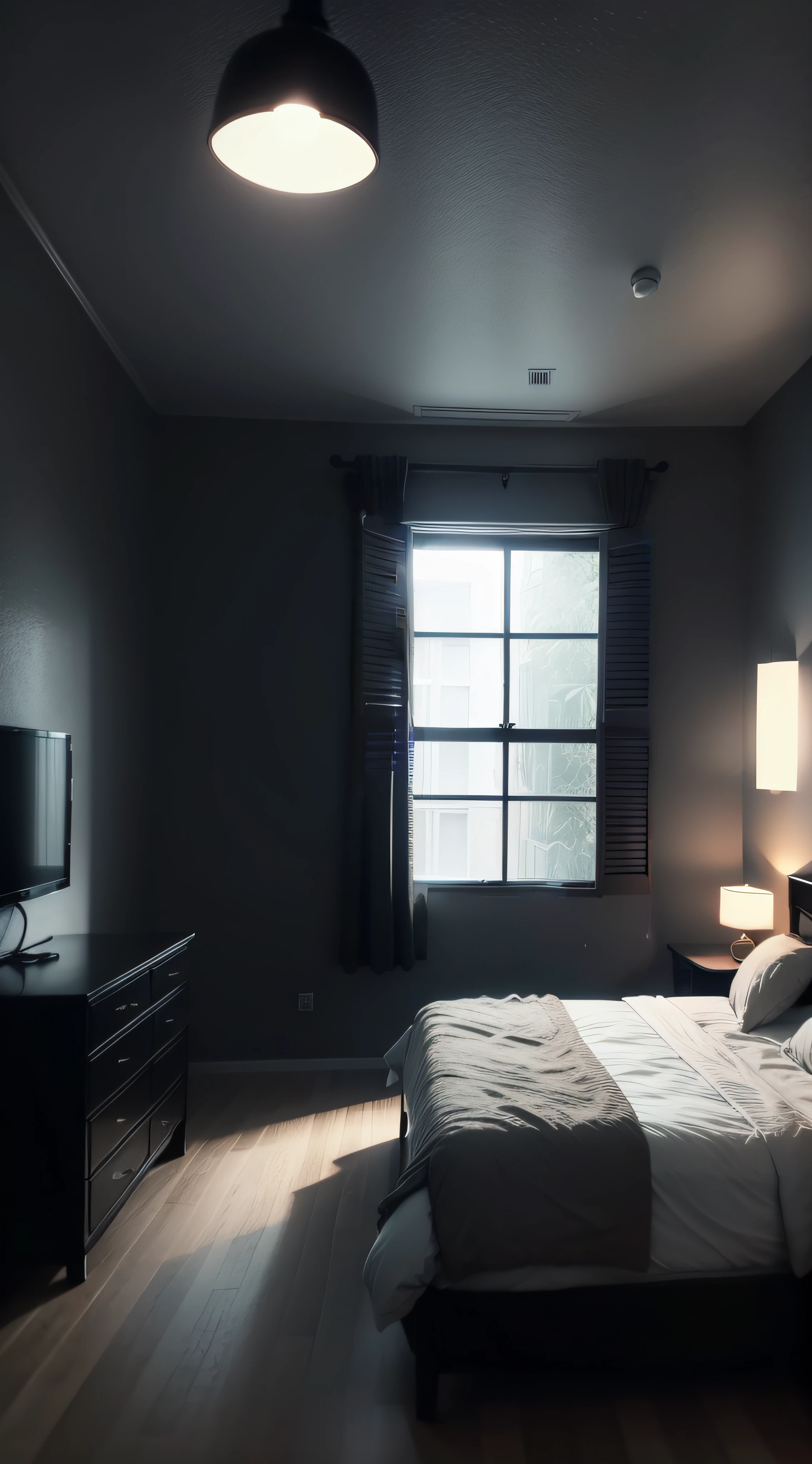 shuttered window, night time, dark, black, raining