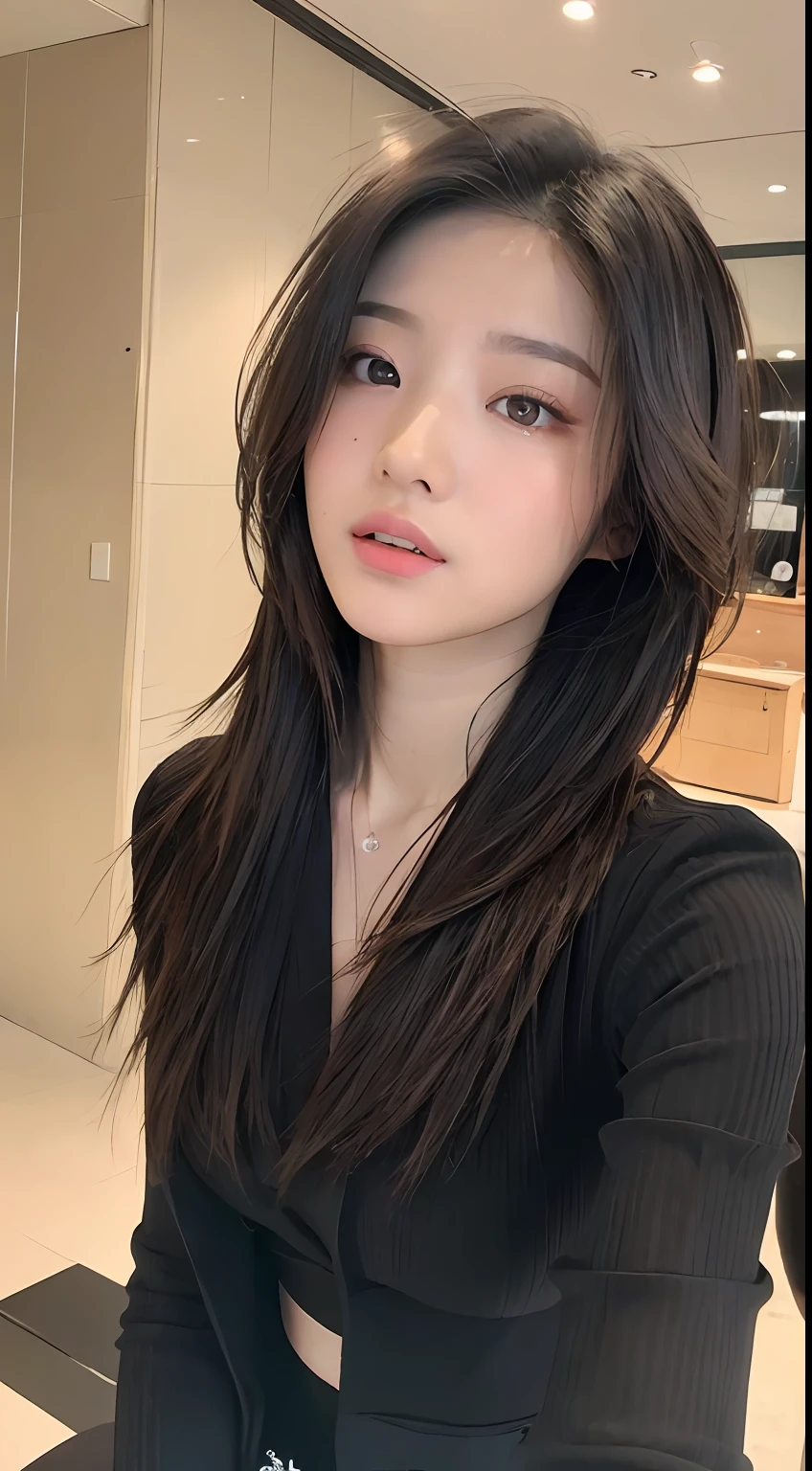 ((Best Quality, 8K, Masterpiece: 1.3)), Sharp: 1.2, Perfect Body Beauty: 1.4, Slim Abs: 1.2, ((Layered Hairstyle, :1.2)), (Good Girl Outfit: 1.1), (Indoor: 1.2), Wet: 1.5, Highly detailed face and skin texture, Detailed eyes, double eyelids, Look up at the lens,