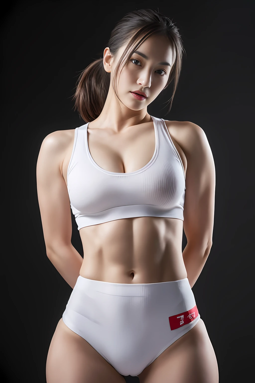 ((tmasterpiece, best qualtiy)),A highly detailed,8K,realistic focus,Complicated details,a big breast chinese girl,Female volleyball player,Women's volleyball uniform,Wearing the number 9 shirt,over knee socks,Indoor arena background,Tall guy,long leges,pony tails,Cocked buttocks,smallunderboob,little breast,tit,Open your clothes,revealing breasts,See the breasts,See the nipple,Robust body,Sexy and robust,Detailed abs,Detailed muscle lines,teat,dynamicposes,Greasy body,sweating body,Normal body proportions,Normal face,Normal hands,frontage,fully body photo,tall image,Look from the bottom up,look from down,
