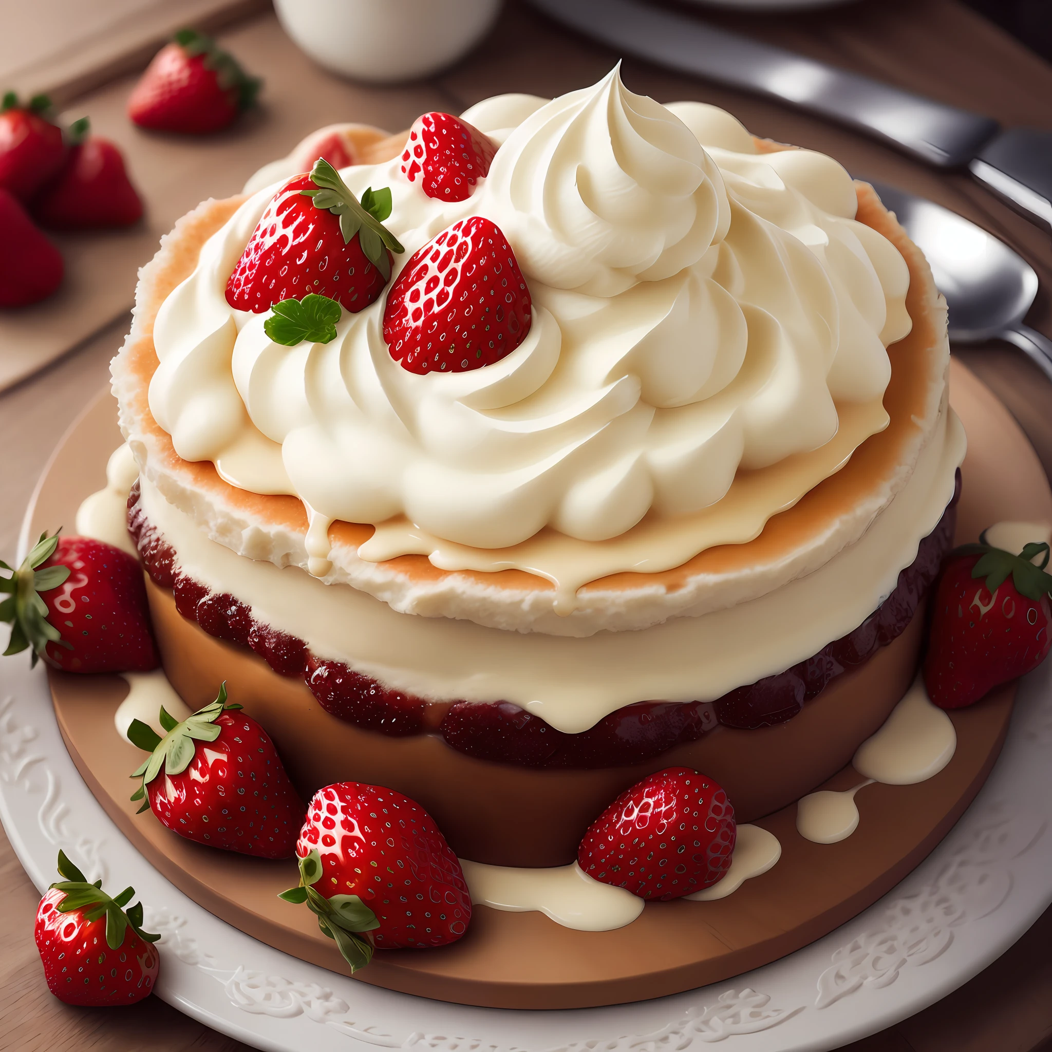 masterpiece, high quality, best quality, strawberries with cream, foodphoto,