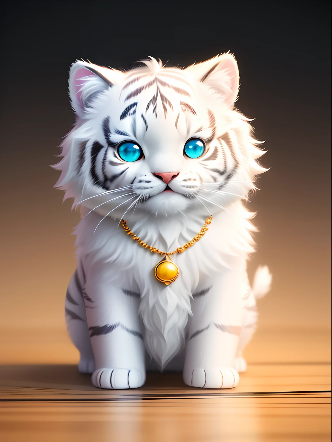 cute tiny  hyperrealistic white tiger with different color eyes waring a necklace, Chibi, adorable and fluffy, logo design, cartoon, cinematic lighting effect, charming, 3D vector art, cute and quirky, fantasy art, bokeh, hand-drawn, digital painting, soft lighting, isometric style, 4K resolution, photorealistic rendering, highly detailed clean, vector image, photorealistic masterpiece, professional photography, simple space backdrop, flat white background, isometric, vibrant vector