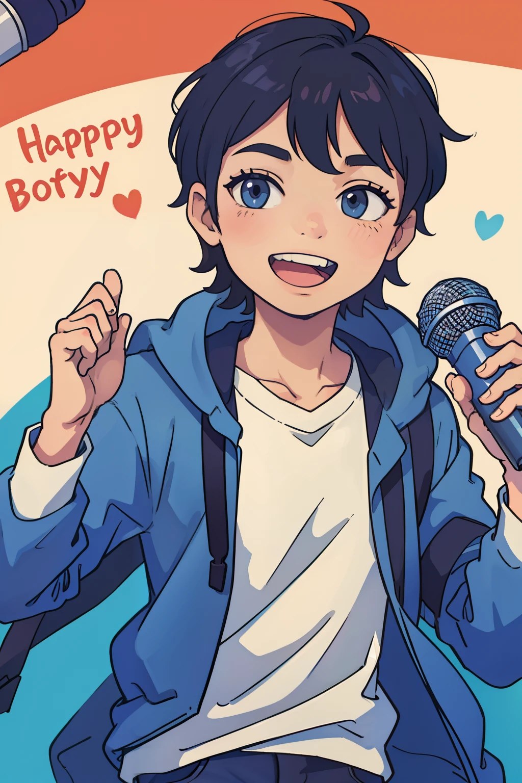 Happy boy holding microphone