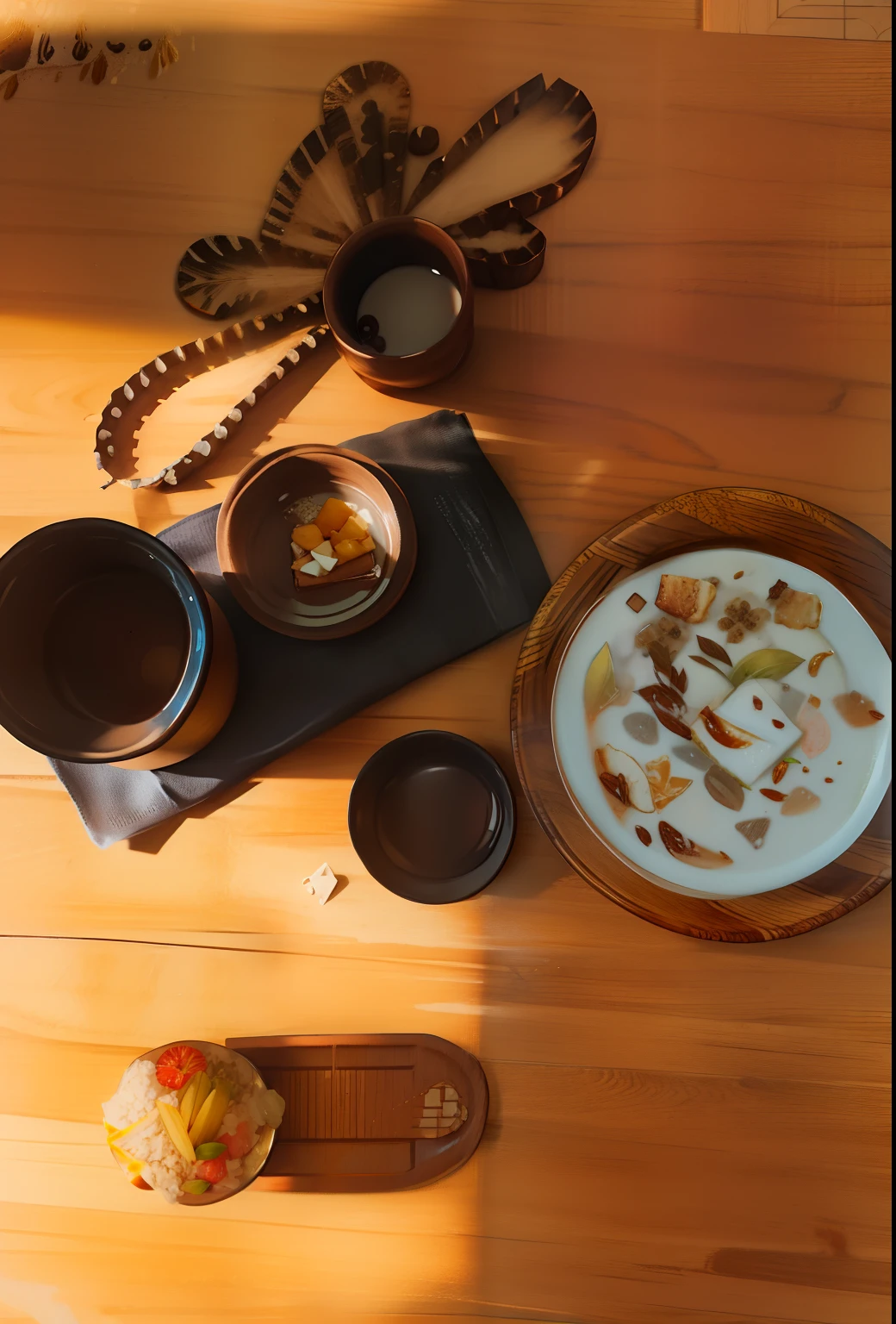 Simple to eat，Chinese tea set，Oatmeal with milk