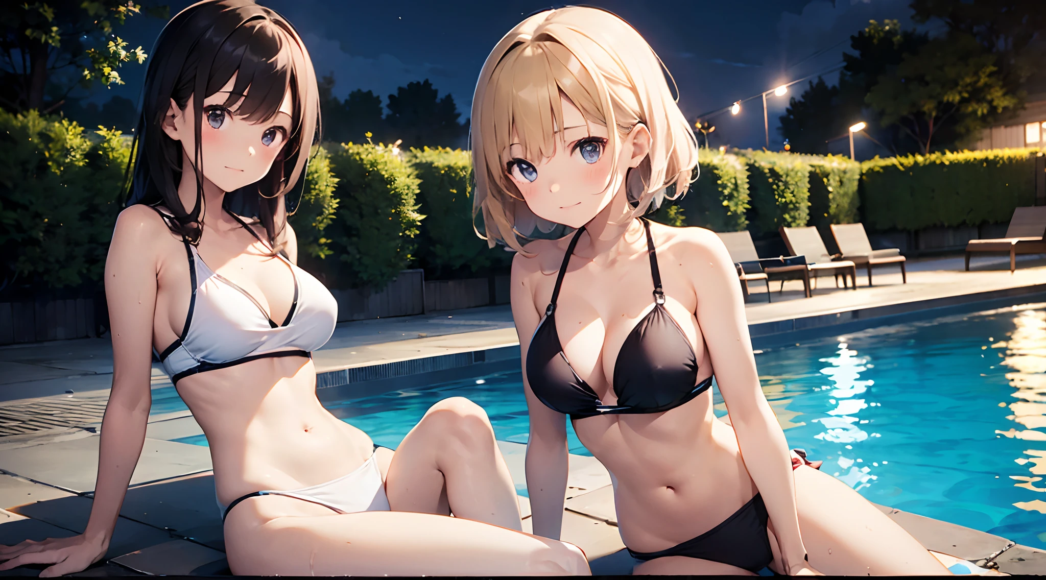 masterpiece、top-quality、2girls、Night Pool、Swimsuit masterpiece、top-quality、2girls、Night Pool、swim wears