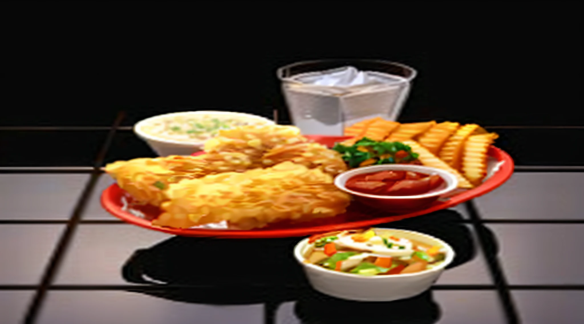 There was a plate of food，Includes fish and chips, dinner, appetizing, foodphoto, crispy, Chicken, food photography”, at full size, illinois, Service recommendations, kitchens, Wisconsin, food photo, stock image, Verdure, Oklahoma, children's, fl, Iowa, delicacy, foodphoto, hot food, Delicious food, Alabama
